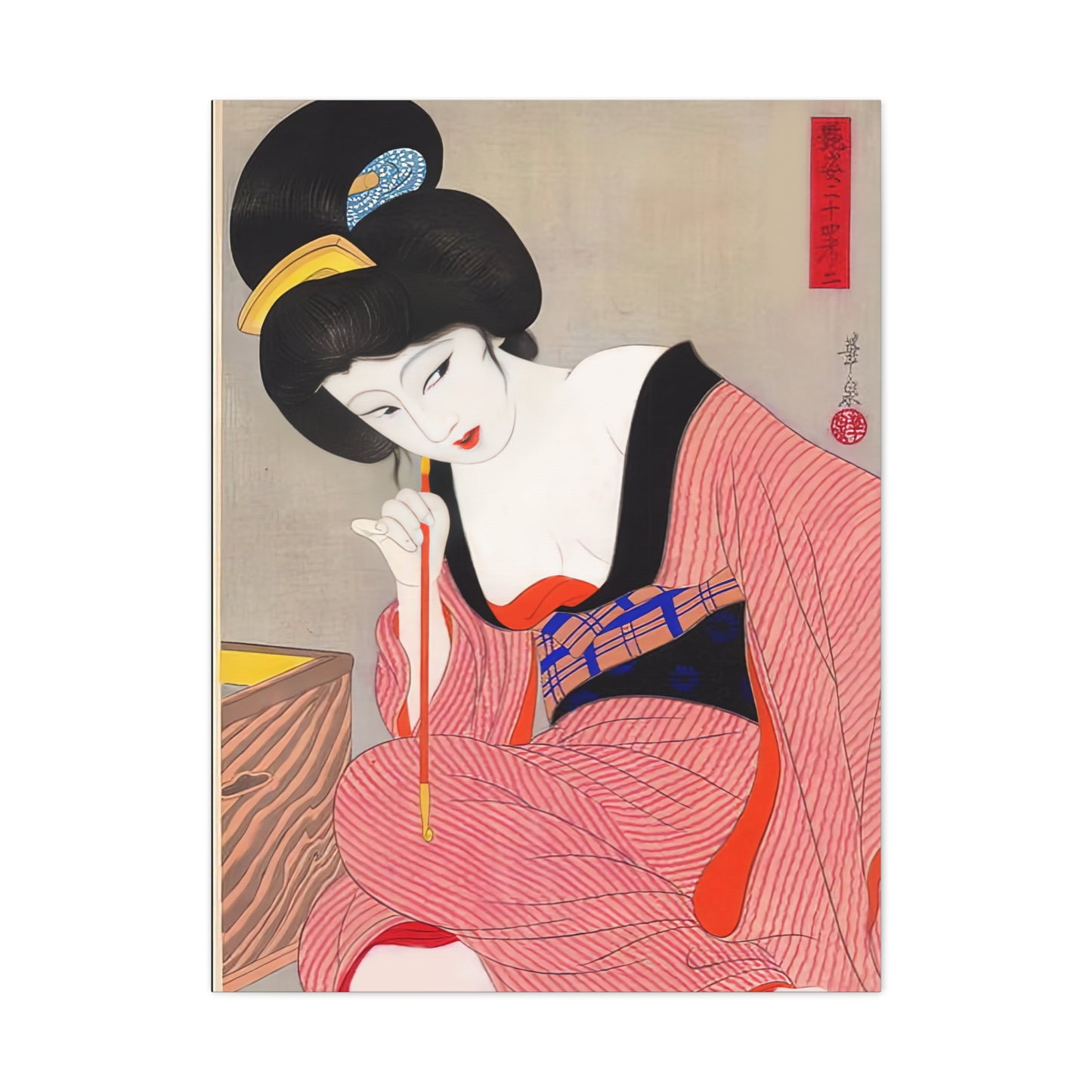 Ukiyo-e Art  - Before the mirror - Ōhira Kasen • Traditional Japanese Art on high quality Canvas