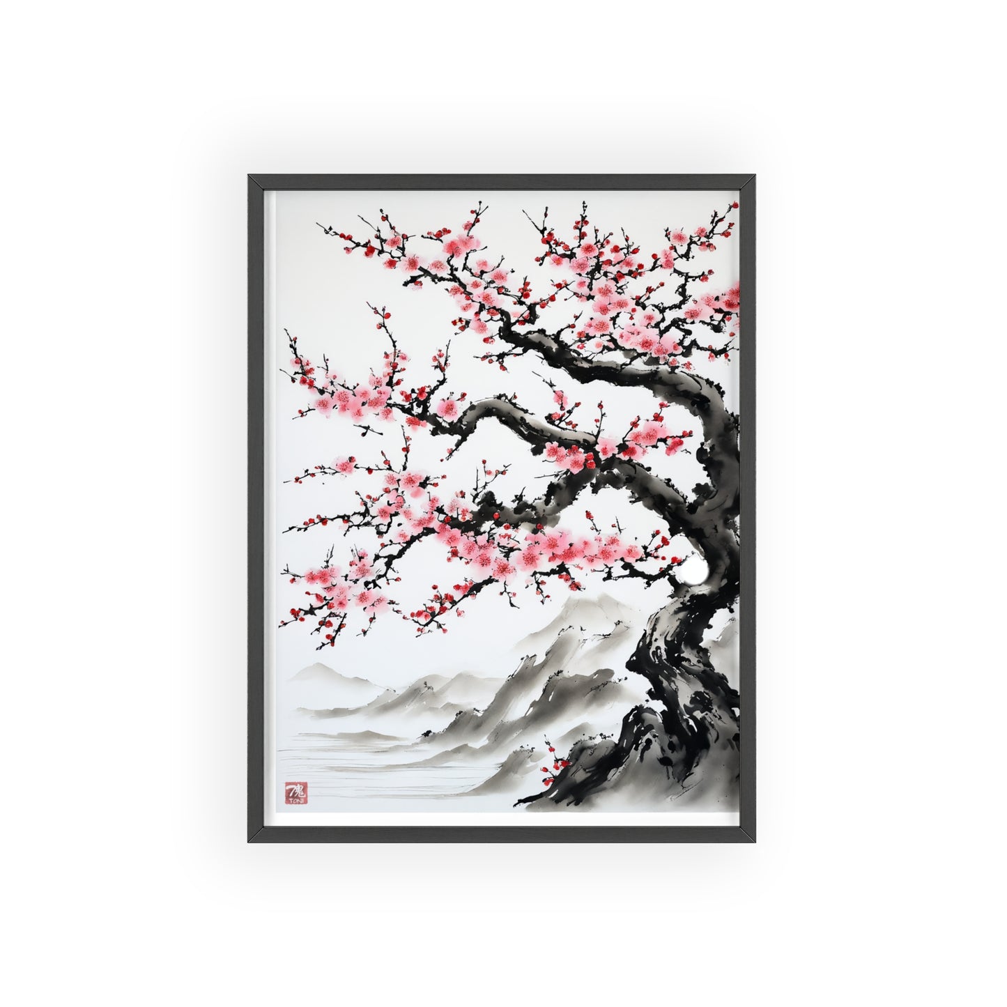 Sumi-e Art - Bodhi Tree • Traditional Japanese Art • Framed