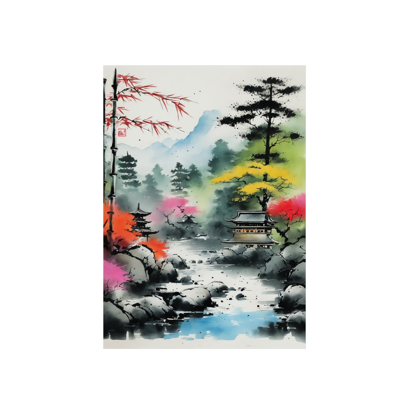 Sumi-e Art - Shambala Lake 🇩🇪 GER Shipping - Traditional Japanese Art on Metal Poster