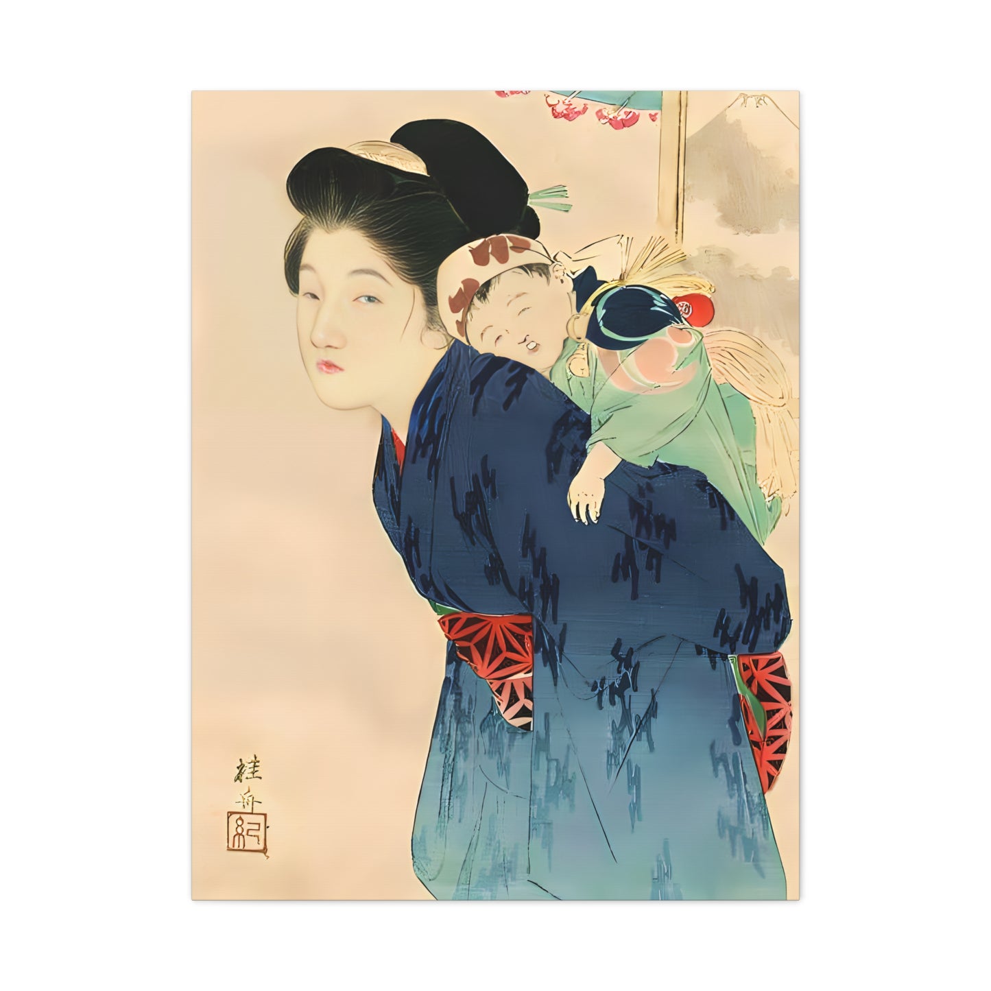 Ukiyo-e Art - Mother with her infant - Takeuchi Keishu • Traditional Japanese Art on high quality Canvas