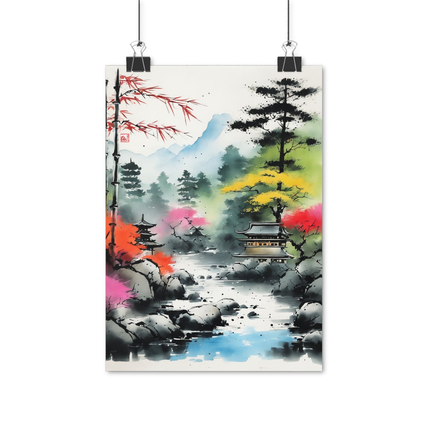 Sumi-e Art - Shambala Lake • Traditional Japanese Art on high quality poster