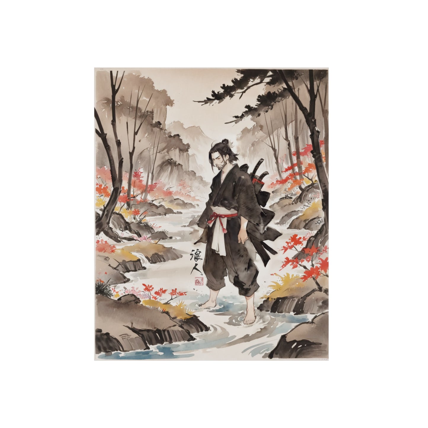 Sumi-e Art - Ronin 🇩🇪 GER Shipping - Traditional Japanese Art on Metal Poster