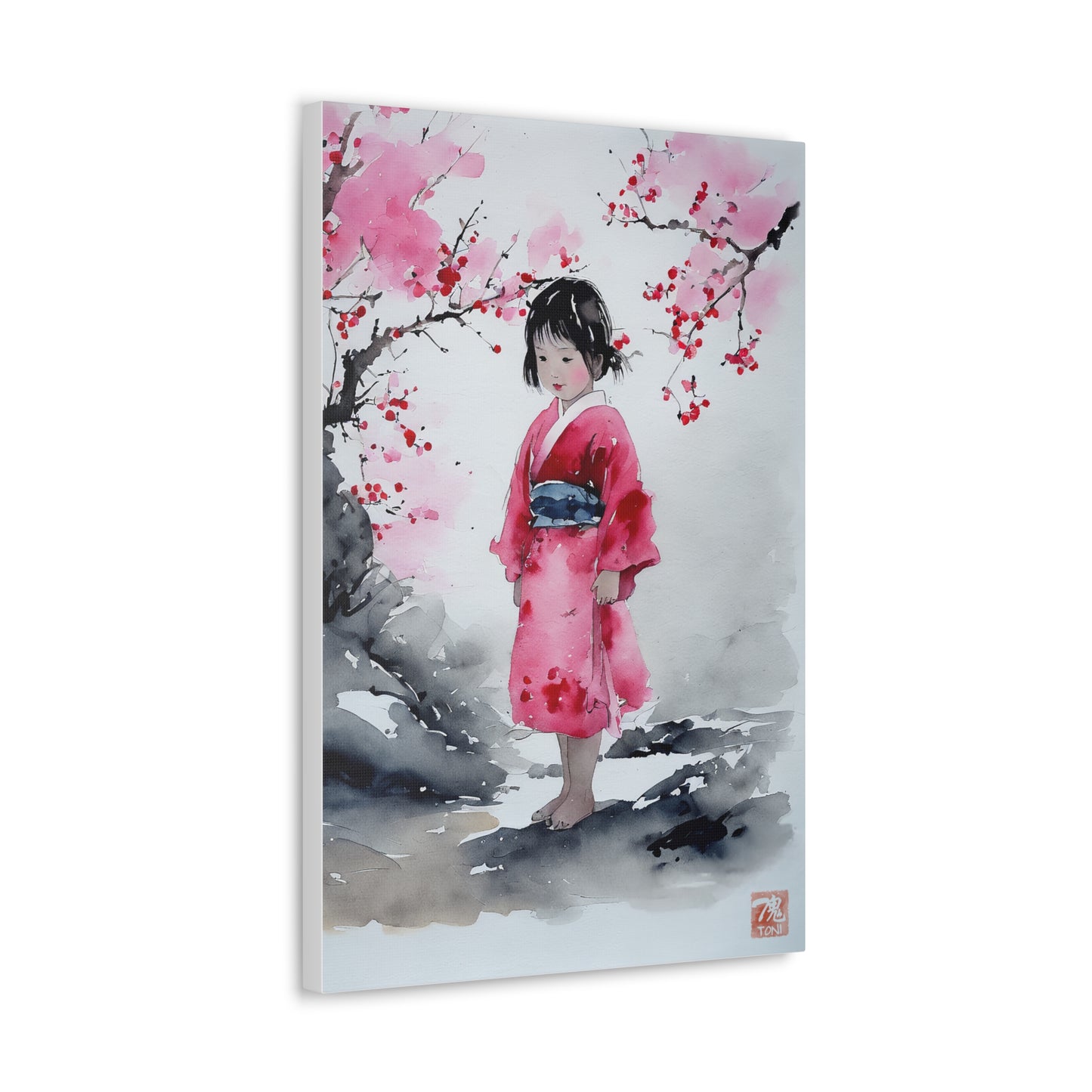 Sumi-e Art  - Lonely Girl • Traditional Japanese Art on high quality Canvas