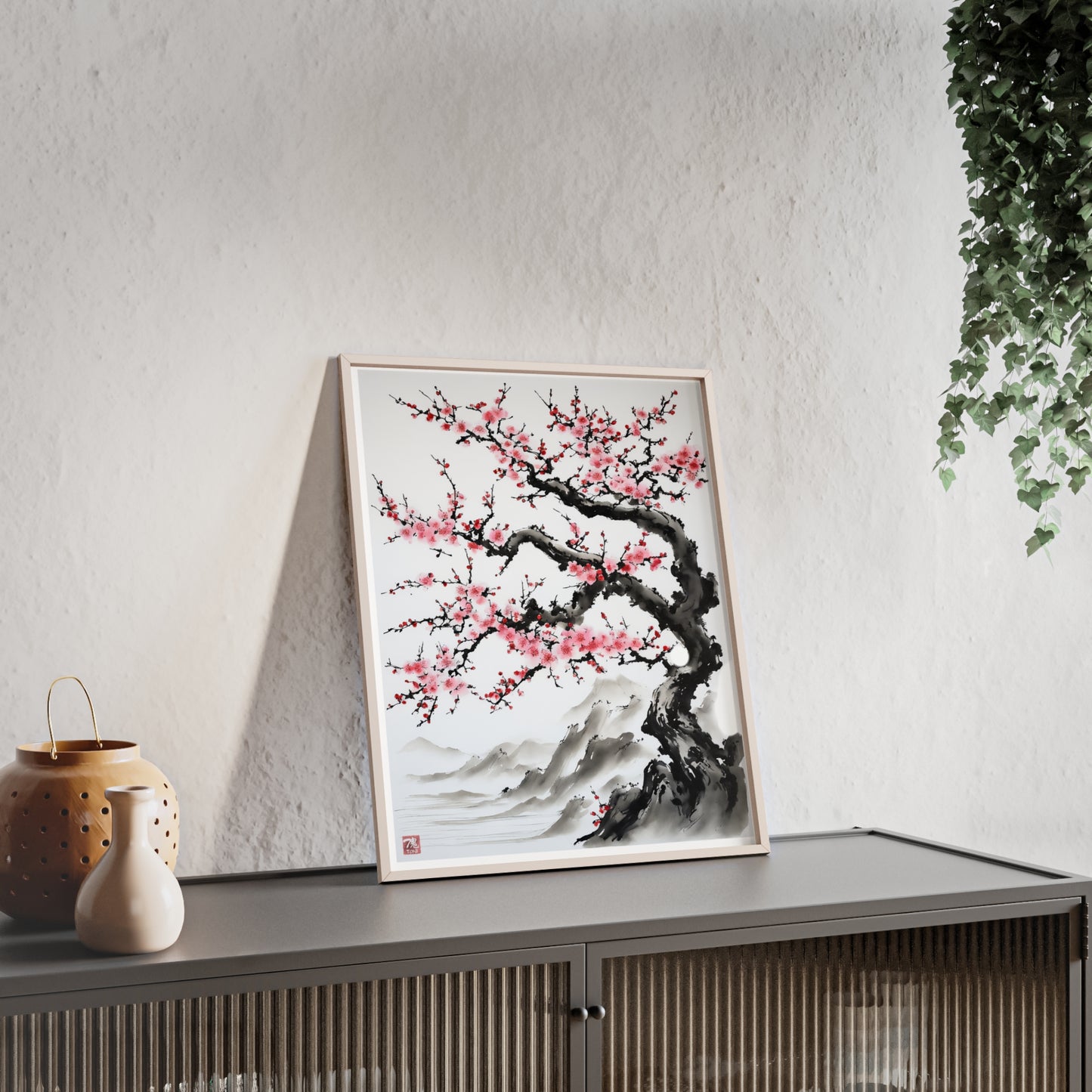 Sumi-e Art - Bodhi Tree • Traditional Japanese Art • Framed