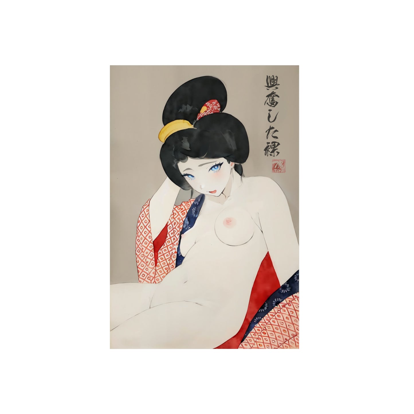 Ukiyo-e Art - Excited nude 🇩🇪 GER Shipping - Traditional Japanese Art on Metal Poster