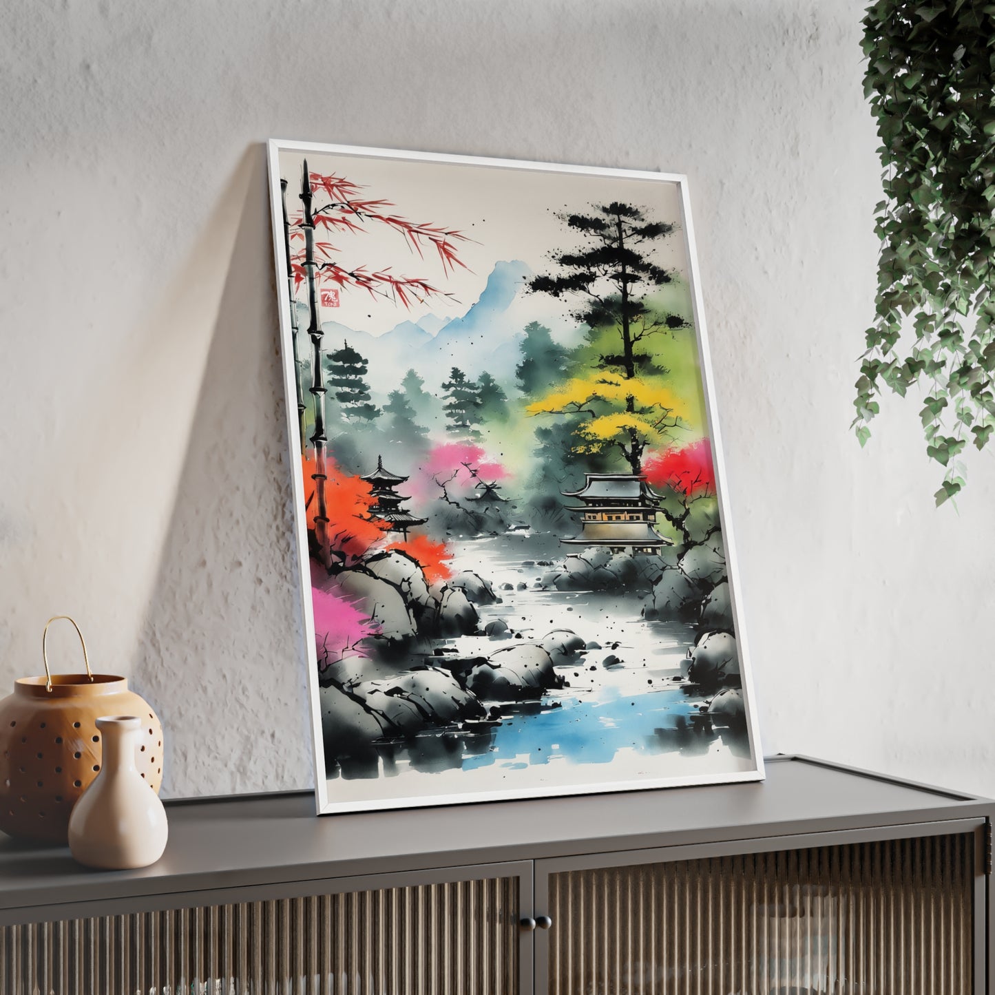 Sumi-e Art - Shambala Lake • Traditional Japanese Art • Framed