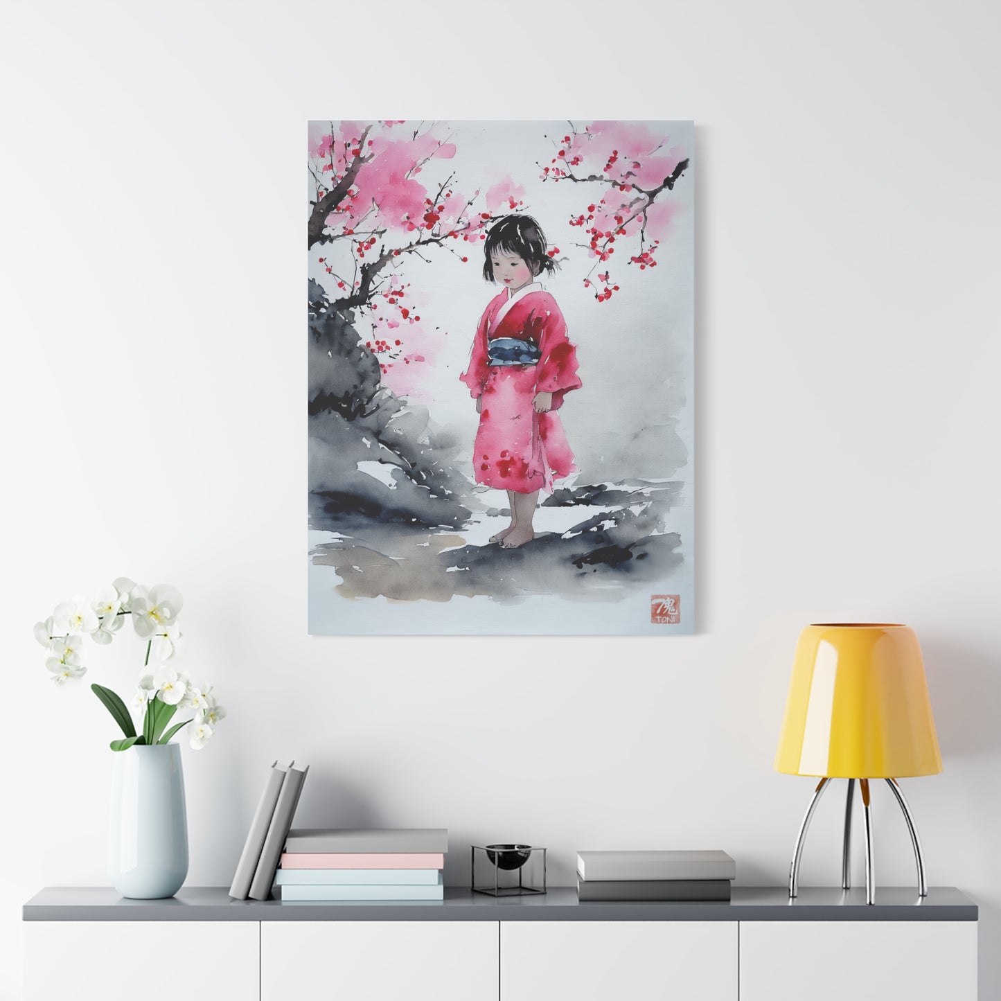 Sumi-e Art  - Lonely Girl • Traditional Japanese Art on high quality Canvas