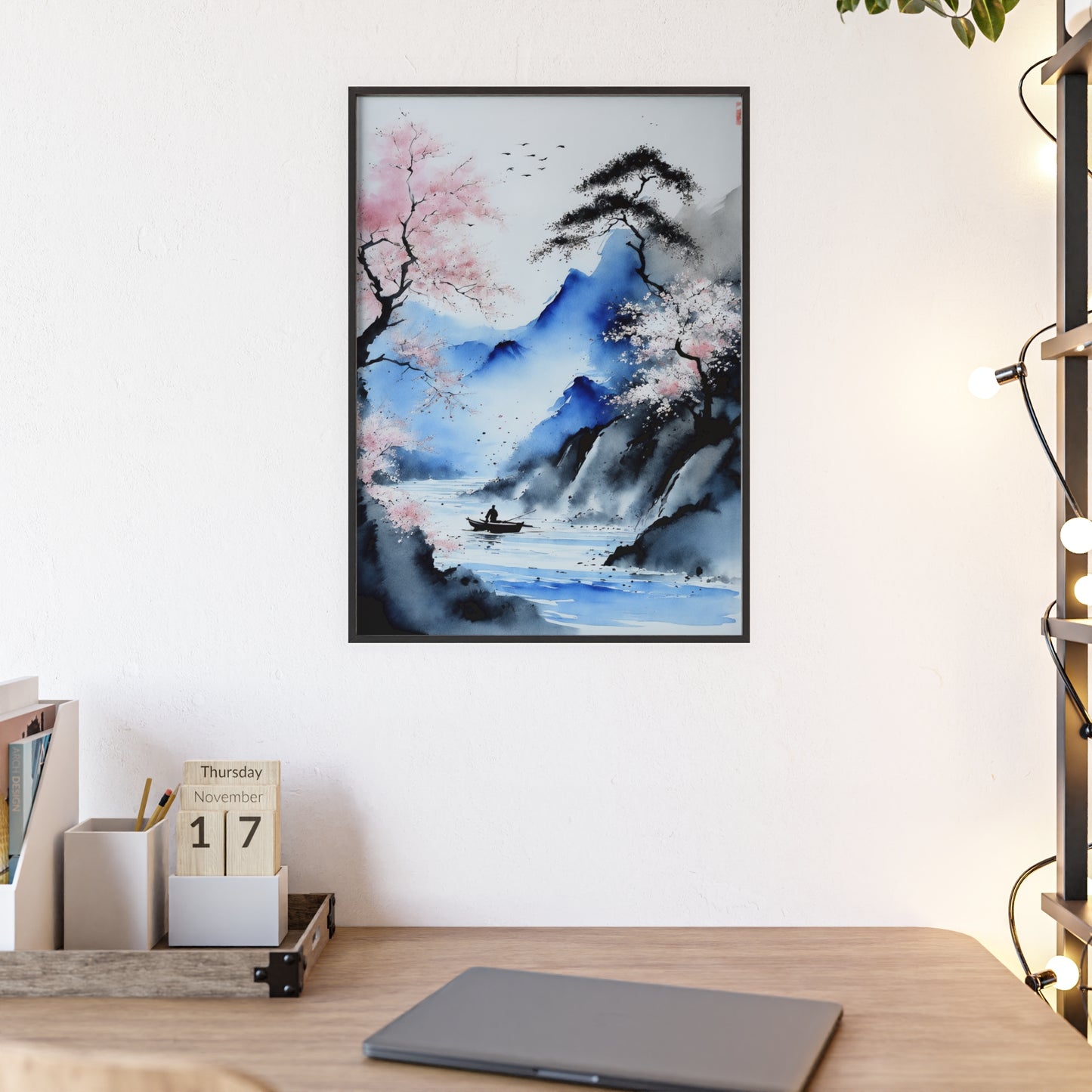 Sumi-e Art - Silent waters • Traditional Japanese Art • Framed