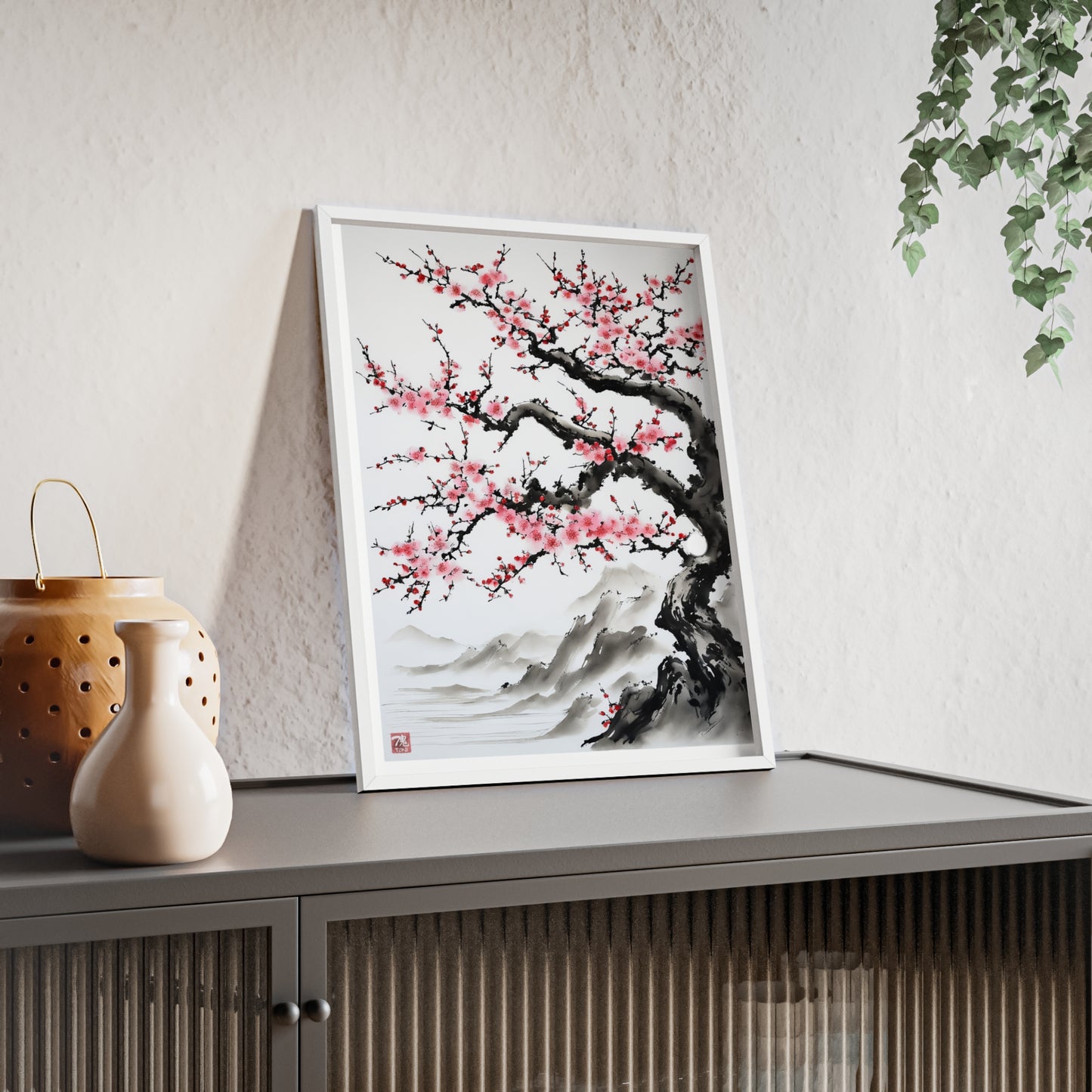 Sumi-e Art - Bodhi Tree • Traditional Japanese Art • Framed