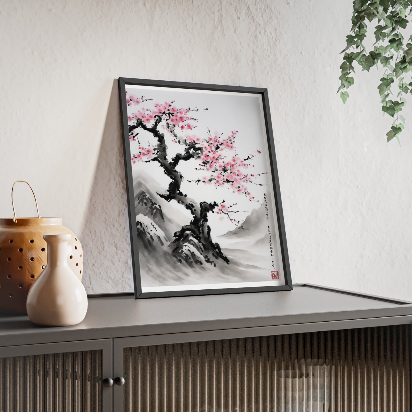 Sumi-e Art - Reborn Petals • Traditional Japanese Art • Framed