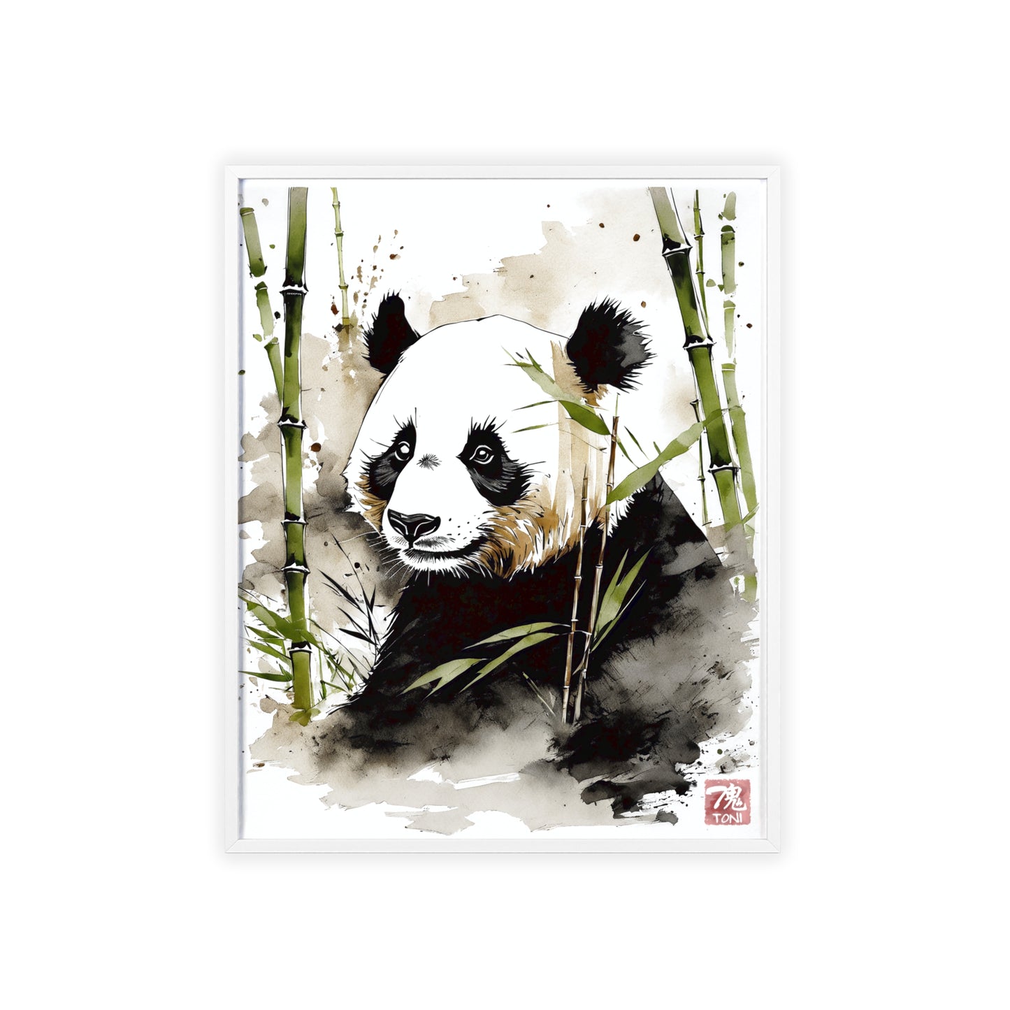 Sumi-e Art - Panda • Traditional Japanese Art • Framed