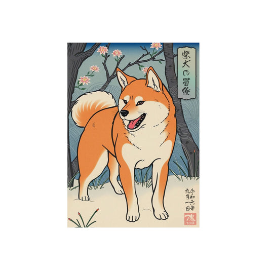 Ukiyo-e Art - Shiba Inus Adventure 🇩🇪 GER Shipping - Traditional Japanese Art on Metal Poster