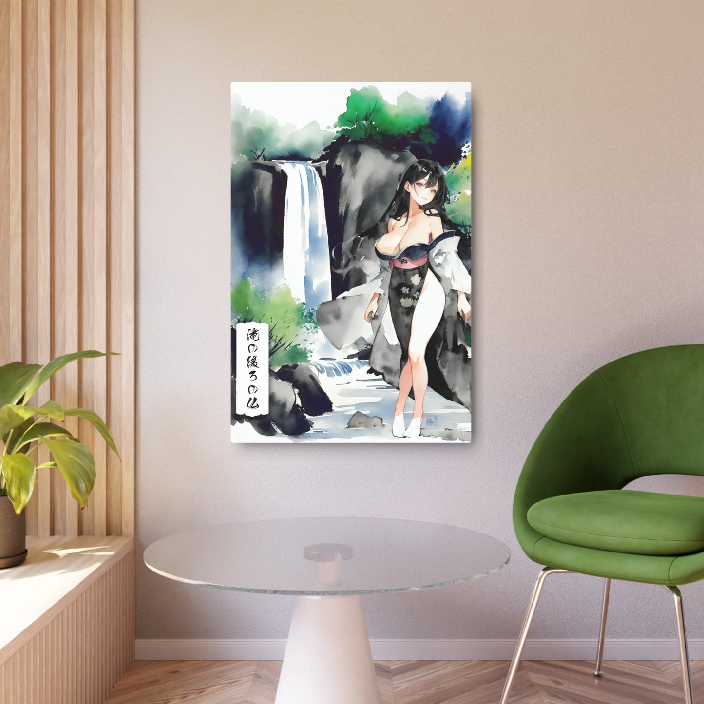 Sumi-e Art - Buddha behind the Waterfall 🇺🇸 US Shipping - Traditional Japanese Art on Metal Poster