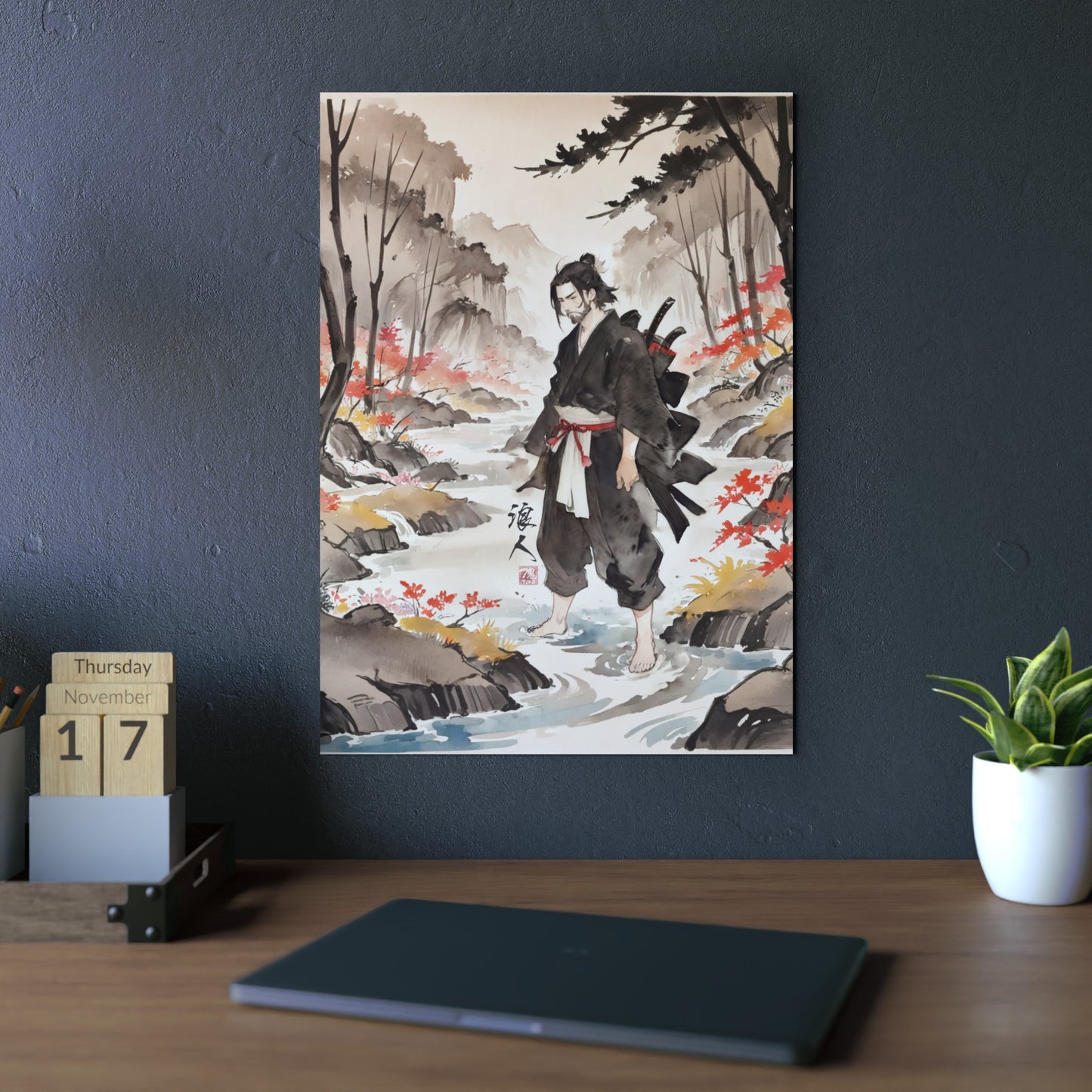 Sumi-e Art - Ronin 🇩🇪 GER Shipping - Traditional Japanese Art on Metal Poster