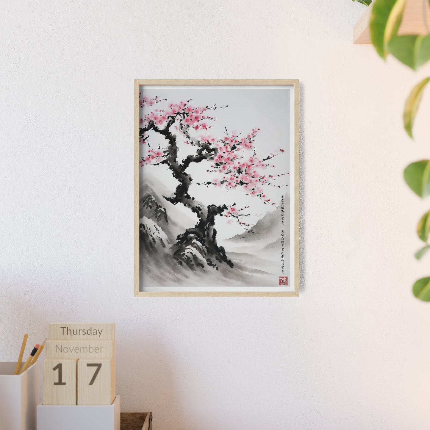 Sumi-e Art - Reborn Petals • Traditional Japanese Art • Framed