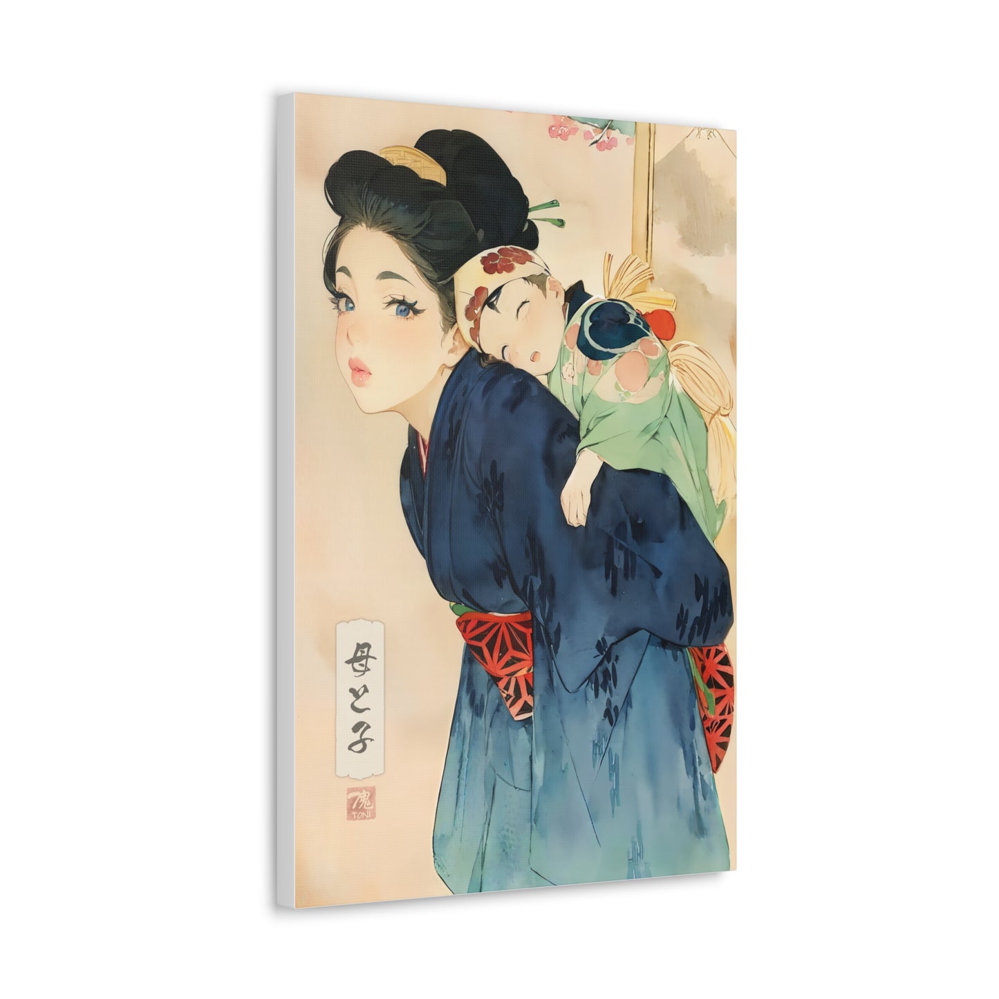 Ukiyo-e Art - Mother and child • Traditional Japanese Art on high quality Canvas