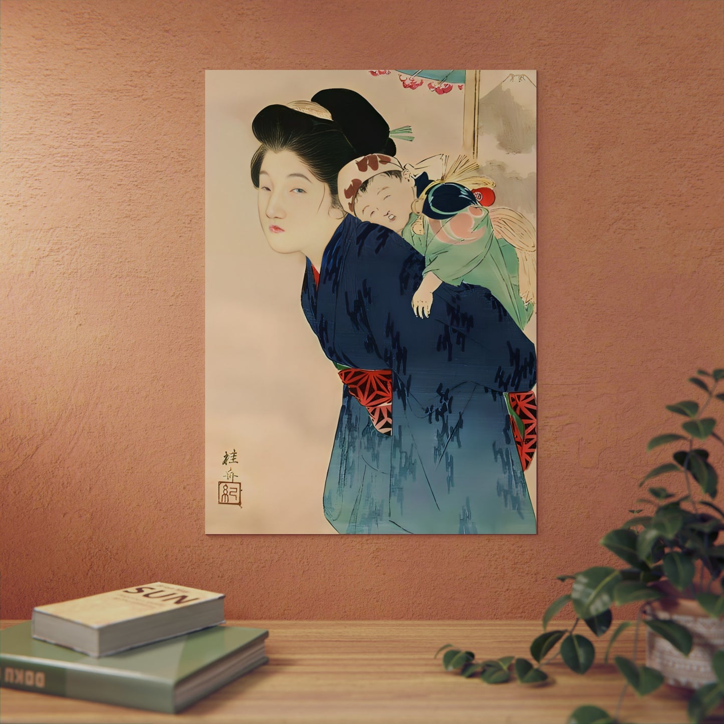 Ukiyo-e Art - Mother with her infant - Takeuchi Keishu 🇩🇪 GER Shipping - Traditional Japanese Art on Metal Poster