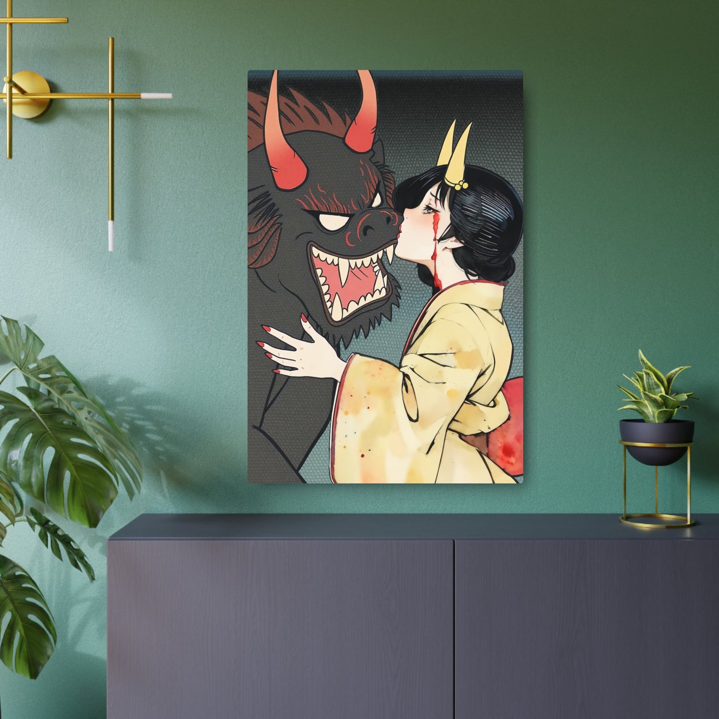 Ukiyo-e Art - Friendship with the demon inside 🇺🇸 US Shipping - Traditional Japanese Art on Metal Poster