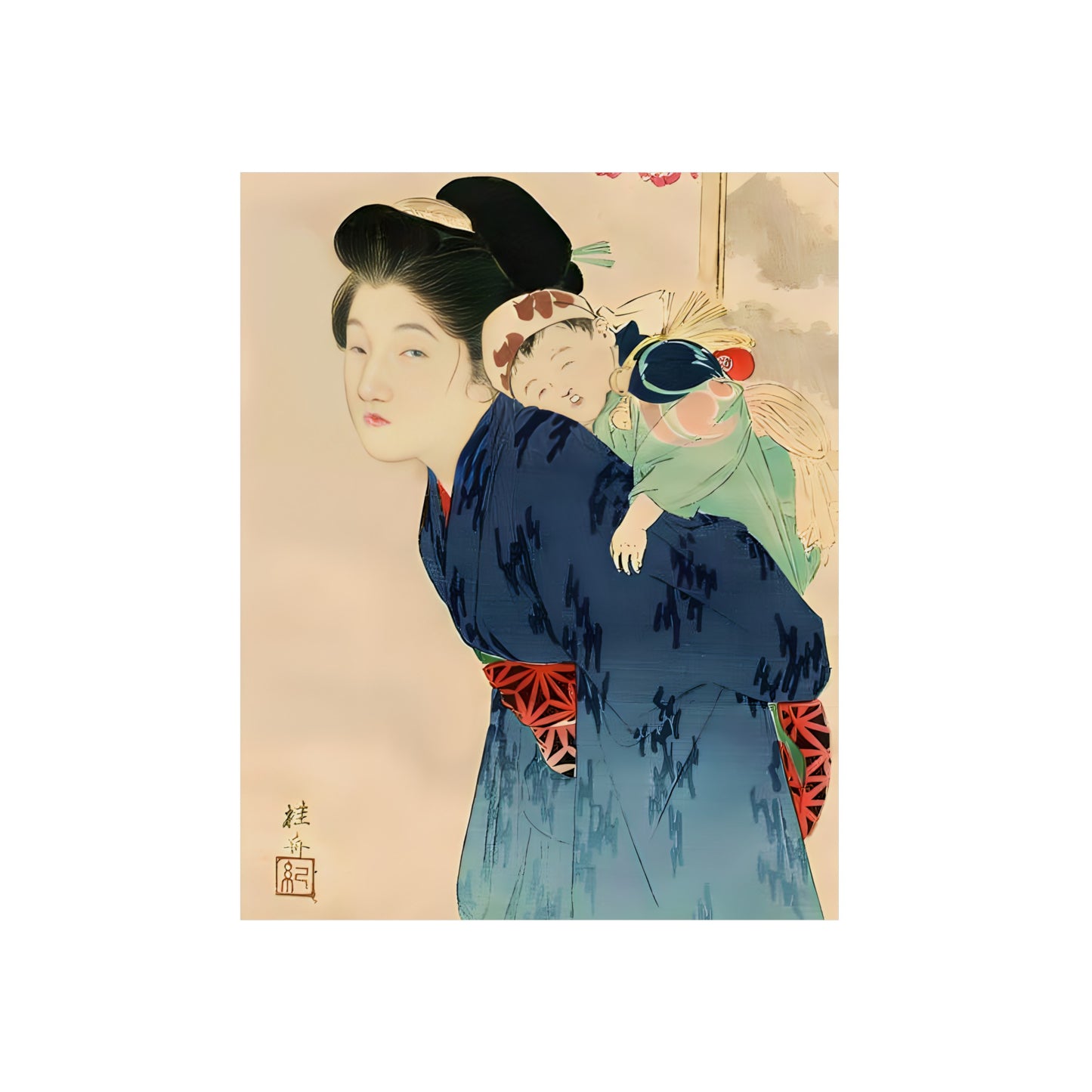 Ukiyo-e Art - Mother with her infant - Takeuchi Keishu 🇩🇪 GER Shipping - Traditional Japanese Art on Metal Poster