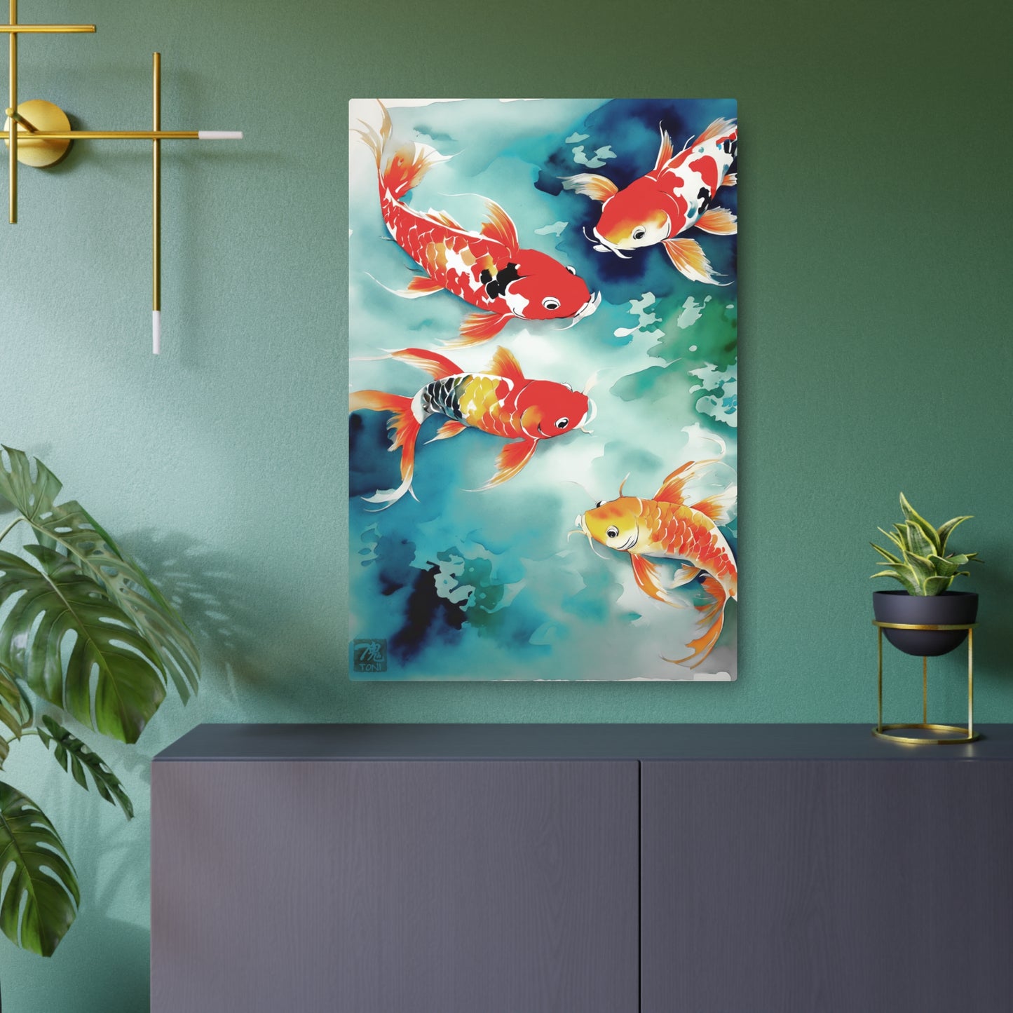 Sumi-e Art - Koi Pond 🇺🇸 US Shipping - Traditional Japanese Art on Metal Poster