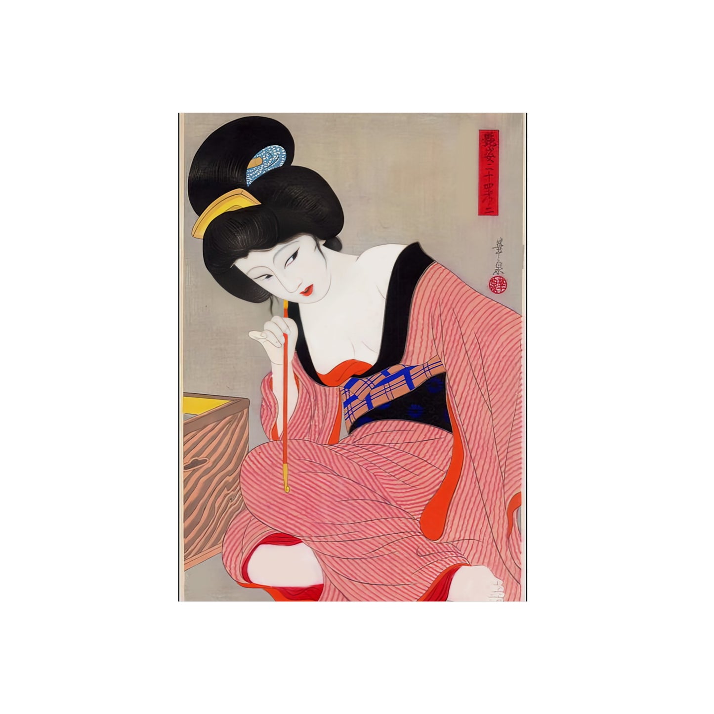 Ukiyo-e Art - Before the mirror - Ōhira Kasen 🇩🇪 GER Shipping - Traditional Japanese Art on Metal Poster