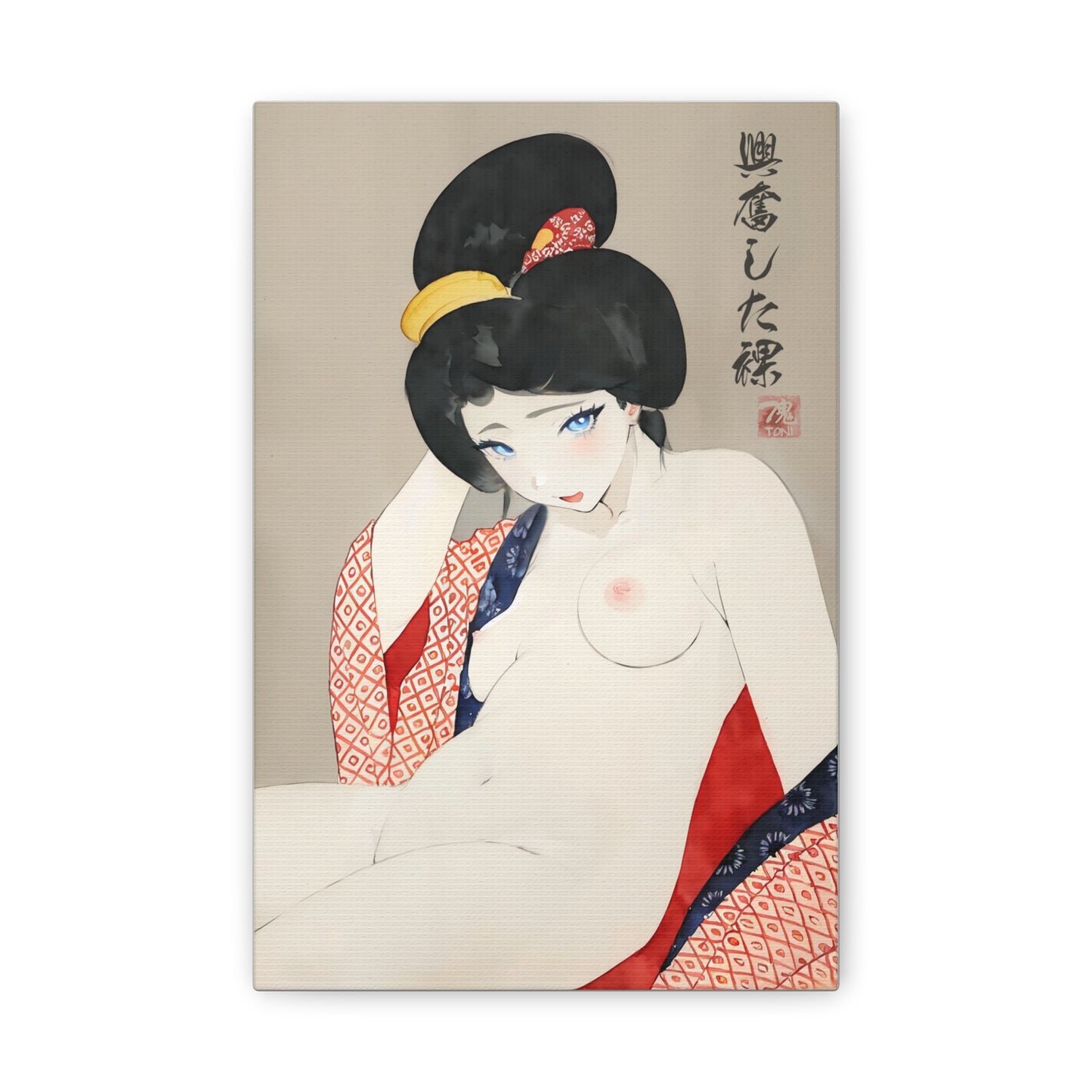 Ukiyo-e Art  - Excited nude • Traditional Japanese Art on high quality Canvas