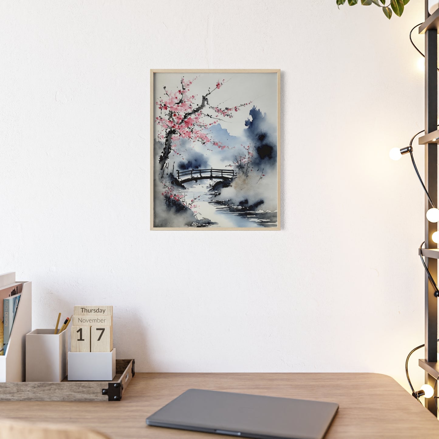 Sumi-e Art - The bridge • Traditional Japanese Art • Framed