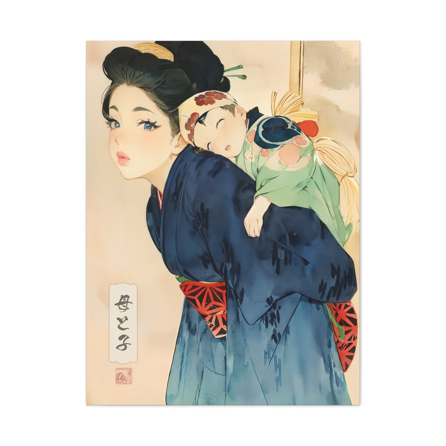 Ukiyo-e Art - Mother and child • Traditional Japanese Art on high quality Canvas