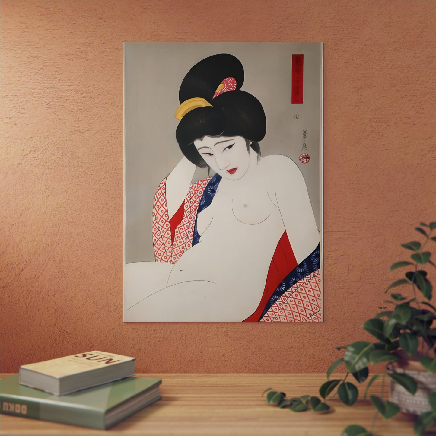 Ukiyo-e Art - Bored nude - Ōhira Kasen 🇩🇪 GER Shipping - Traditional Japanese Art on Metal Poster