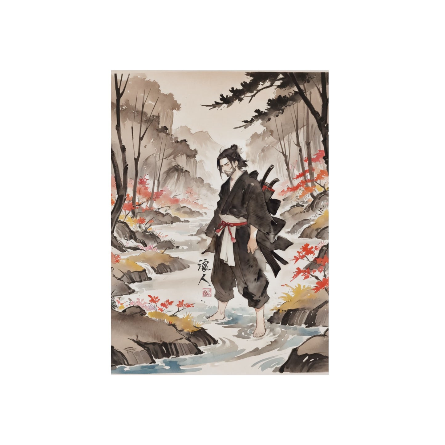 Sumi-e Art - Ronin 🇩🇪 GER Shipping - Traditional Japanese Art on Metal Poster