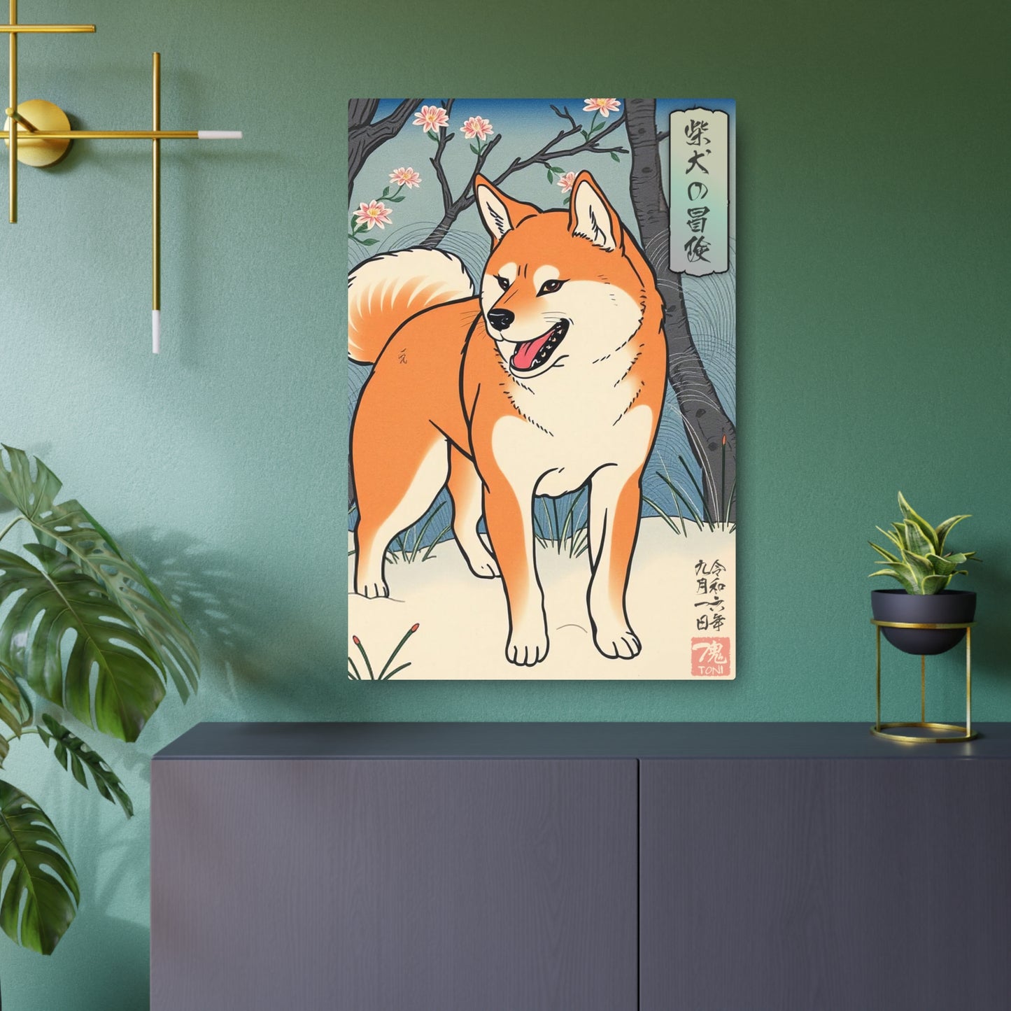 Ukiyo-e Art - Shiba Inus Adventure 🇺🇸 US Shipping - Traditional Japanese Art on Metal Poster