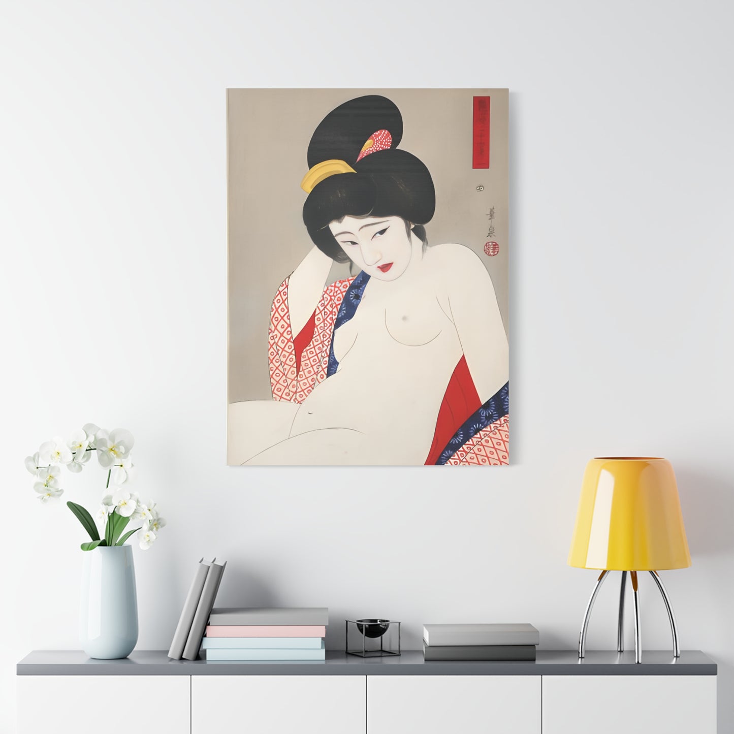 Ukiyo-e Art  - Bored nude - Ōhira Kasen • Traditional Japanese Art on high quality Canvas