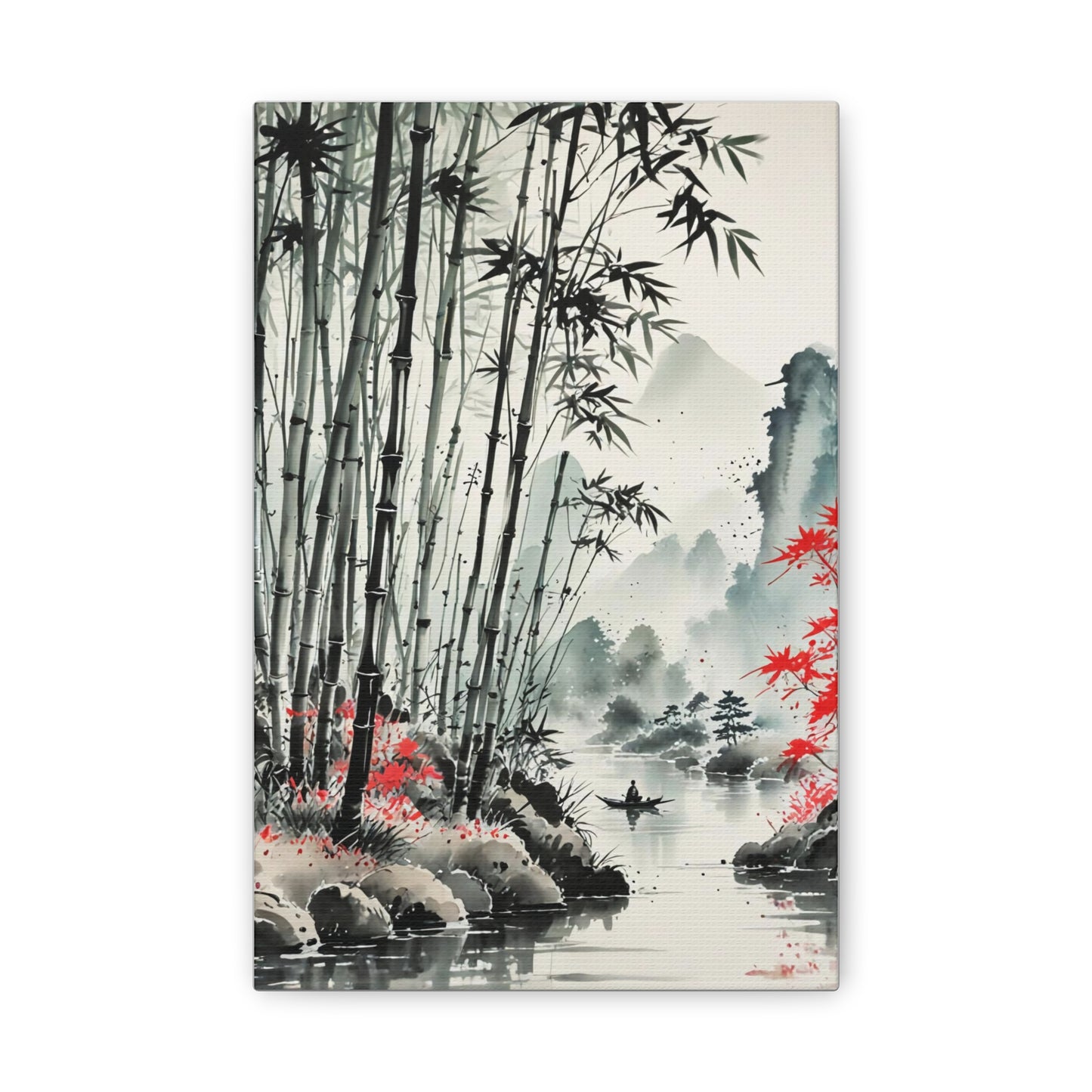 Sumi-e Art - Bamboo Pond • Traditional Japanese Art on high quality Canvas