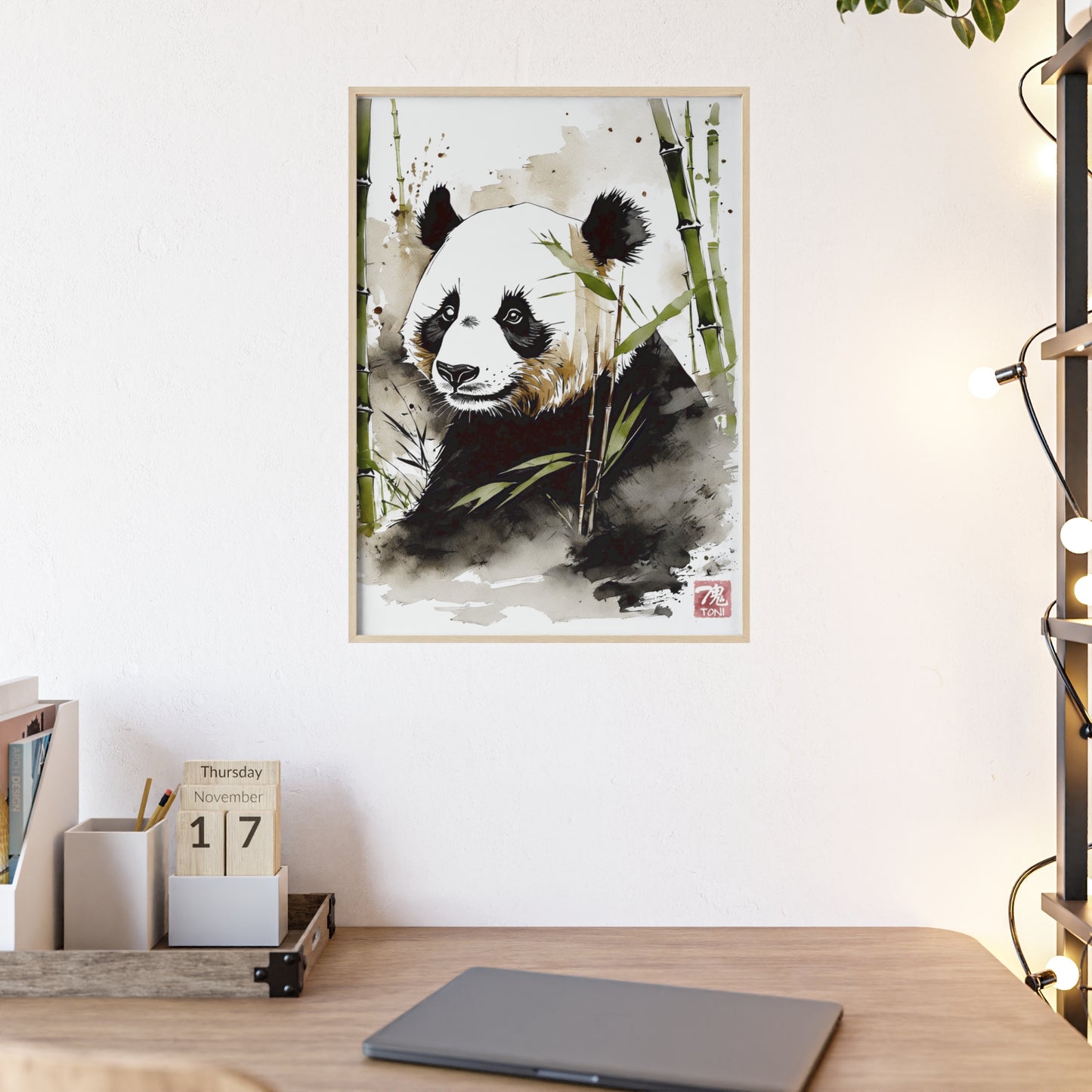 Sumi-e Art - Panda • Traditional Japanese Art • Framed