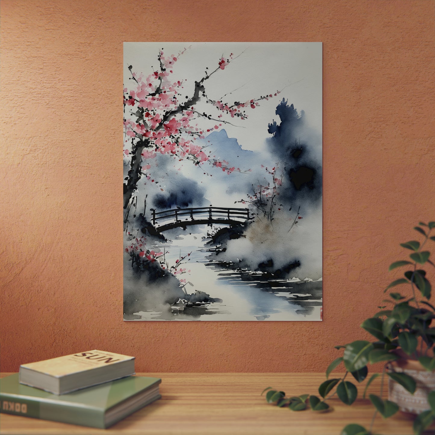 Sumi-e Art - The bridge 🇩🇪 GER Shipping - Traditional Japanese Art on Metal Poster