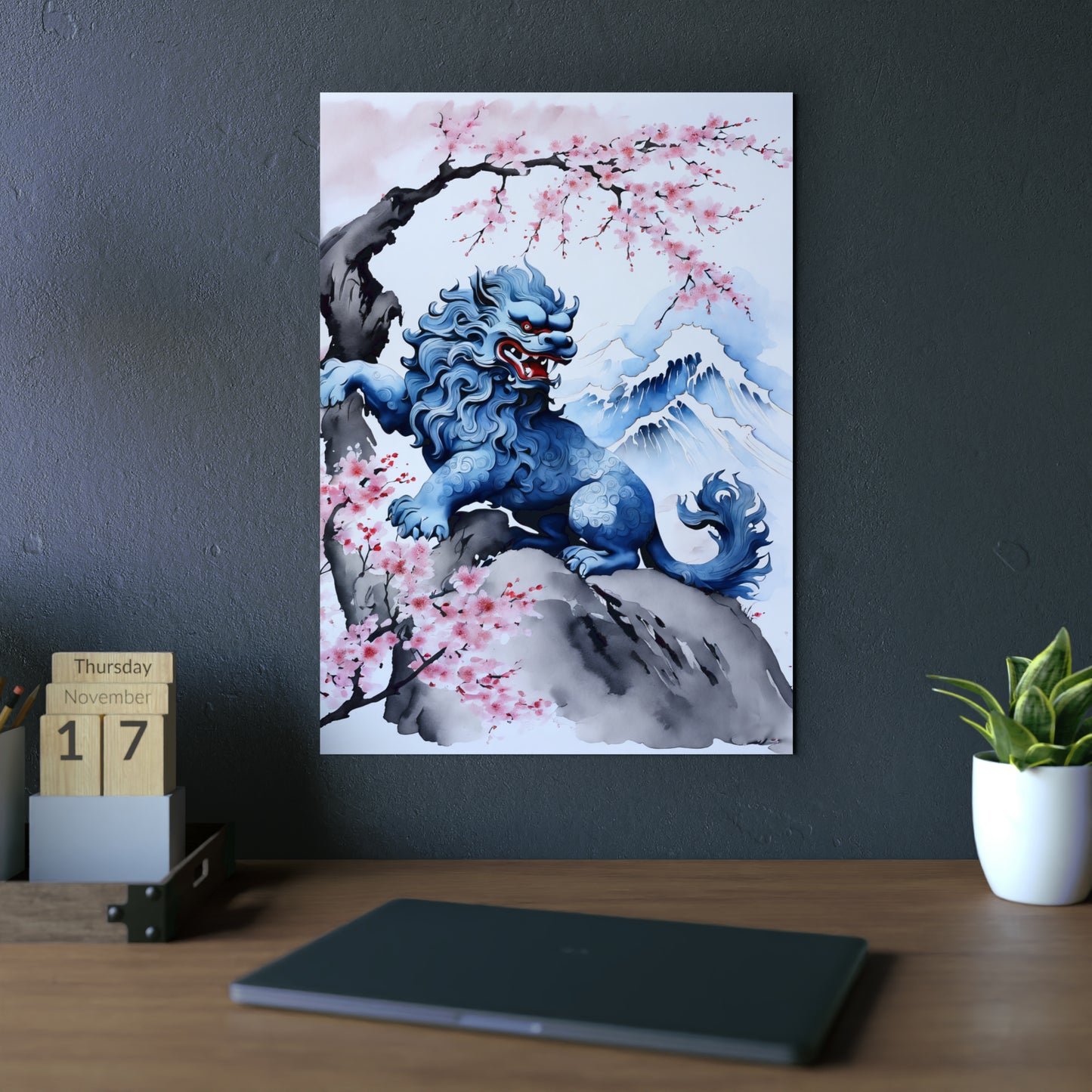 Sumi-e Art - Komainu 🇩🇪 GER Shipping - Traditional Japanese Art on Metal Poster