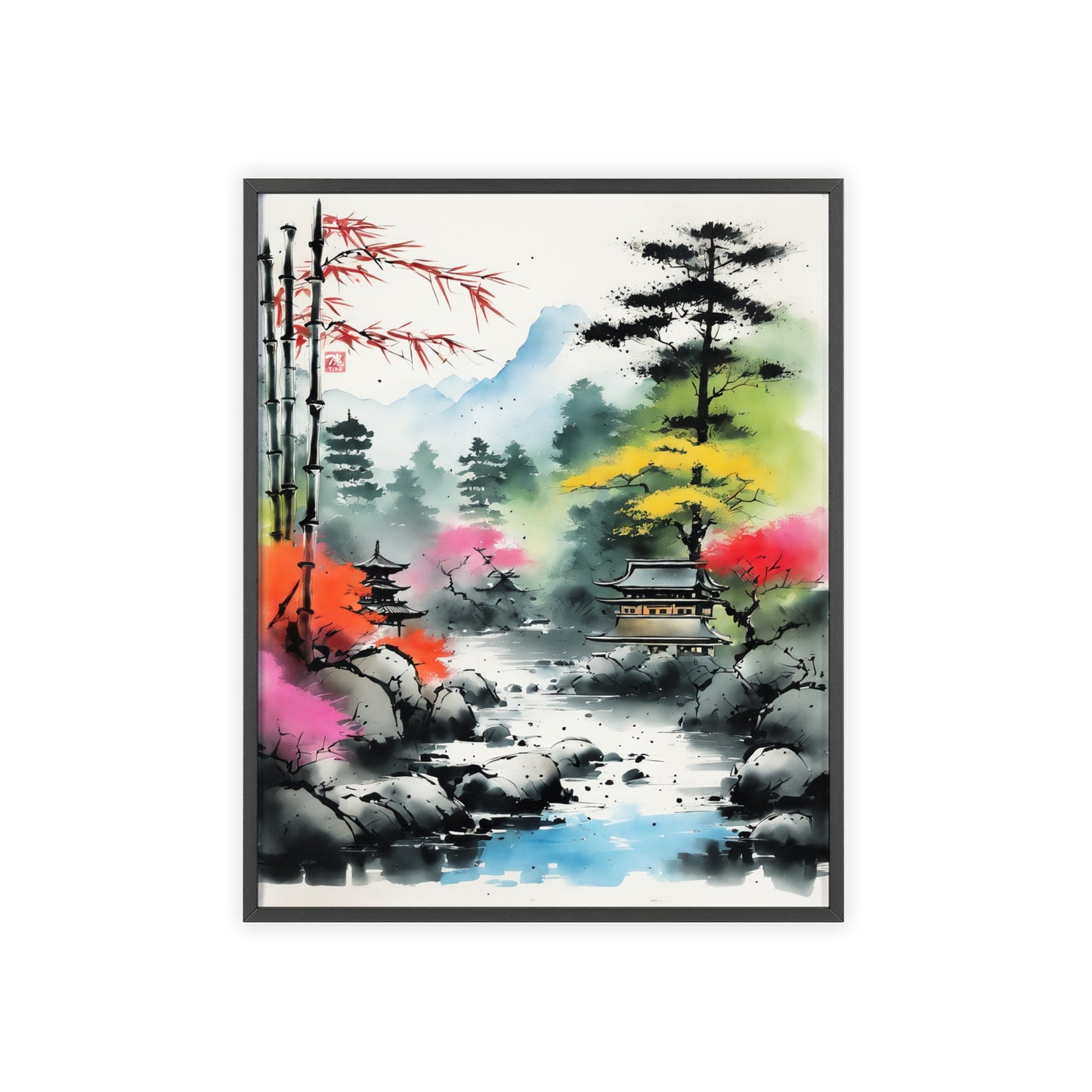 Sumi-e Art - Shambala Lake • Traditional Japanese Art • Framed