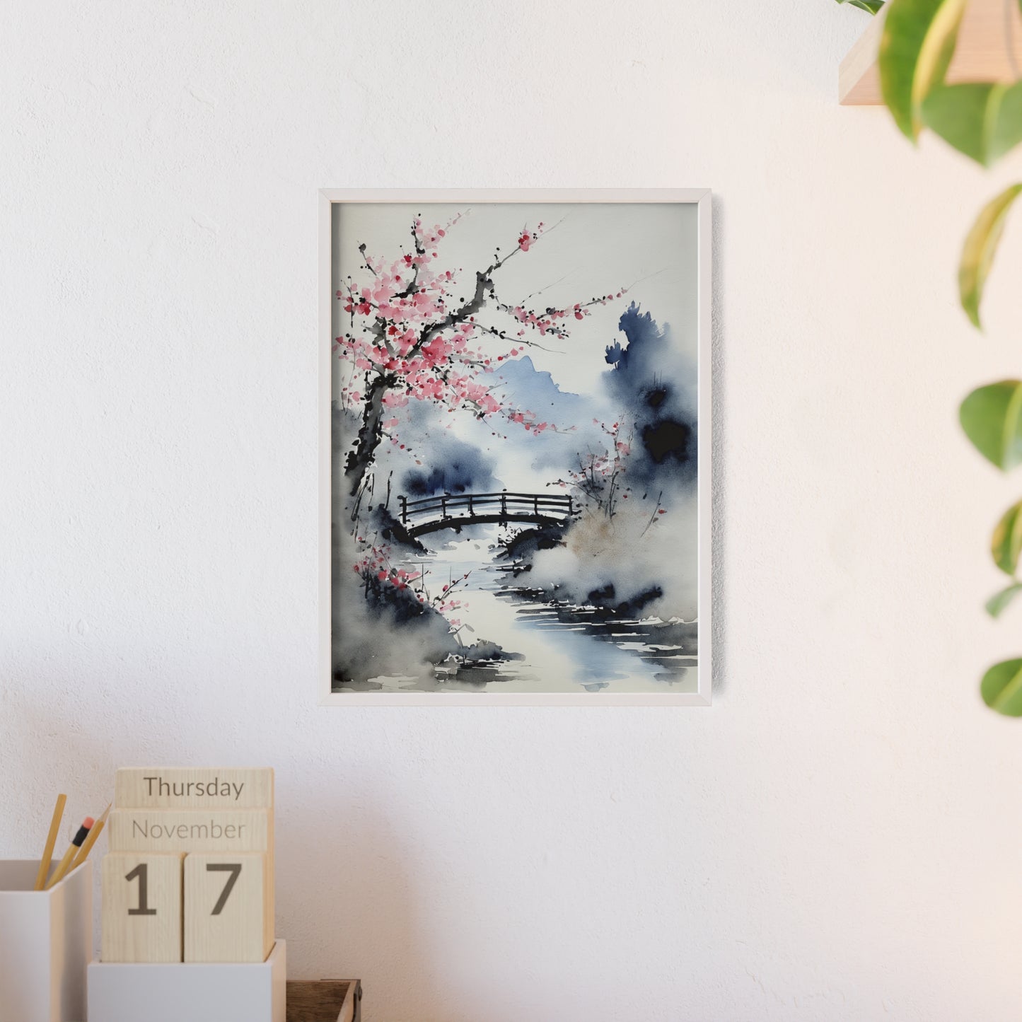 Sumi-e Art - The bridge • Traditional Japanese Art • Framed