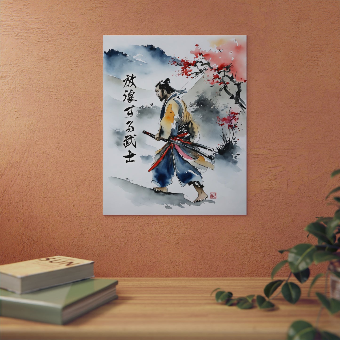 Sumi-e Art - Wandering Samurai 🇩🇪 GER Shipping - Traditional Japanese Art on Metal Poster