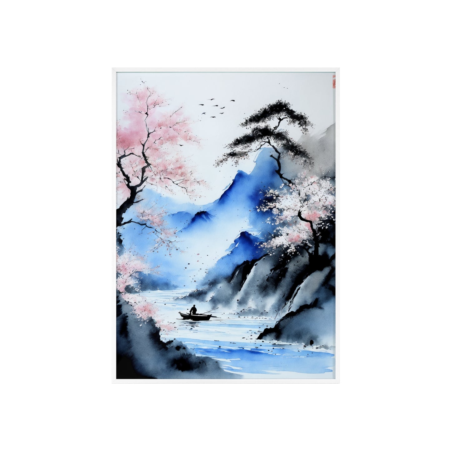 Sumi-e Art - Silent waters • Traditional Japanese Art • Framed