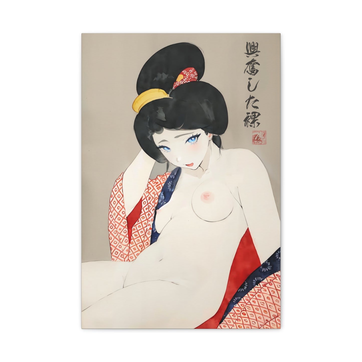 Ukiyo-e Art  - Excited nude • Traditional Japanese Art on high quality Canvas