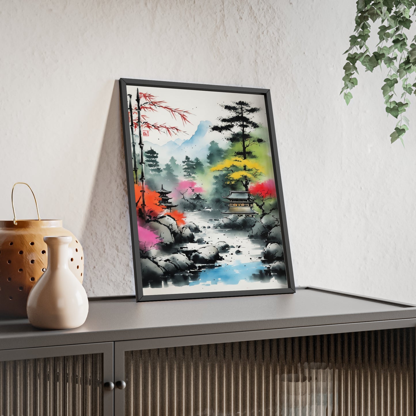 Sumi-e Art - Shambala Lake • Traditional Japanese Art • Framed