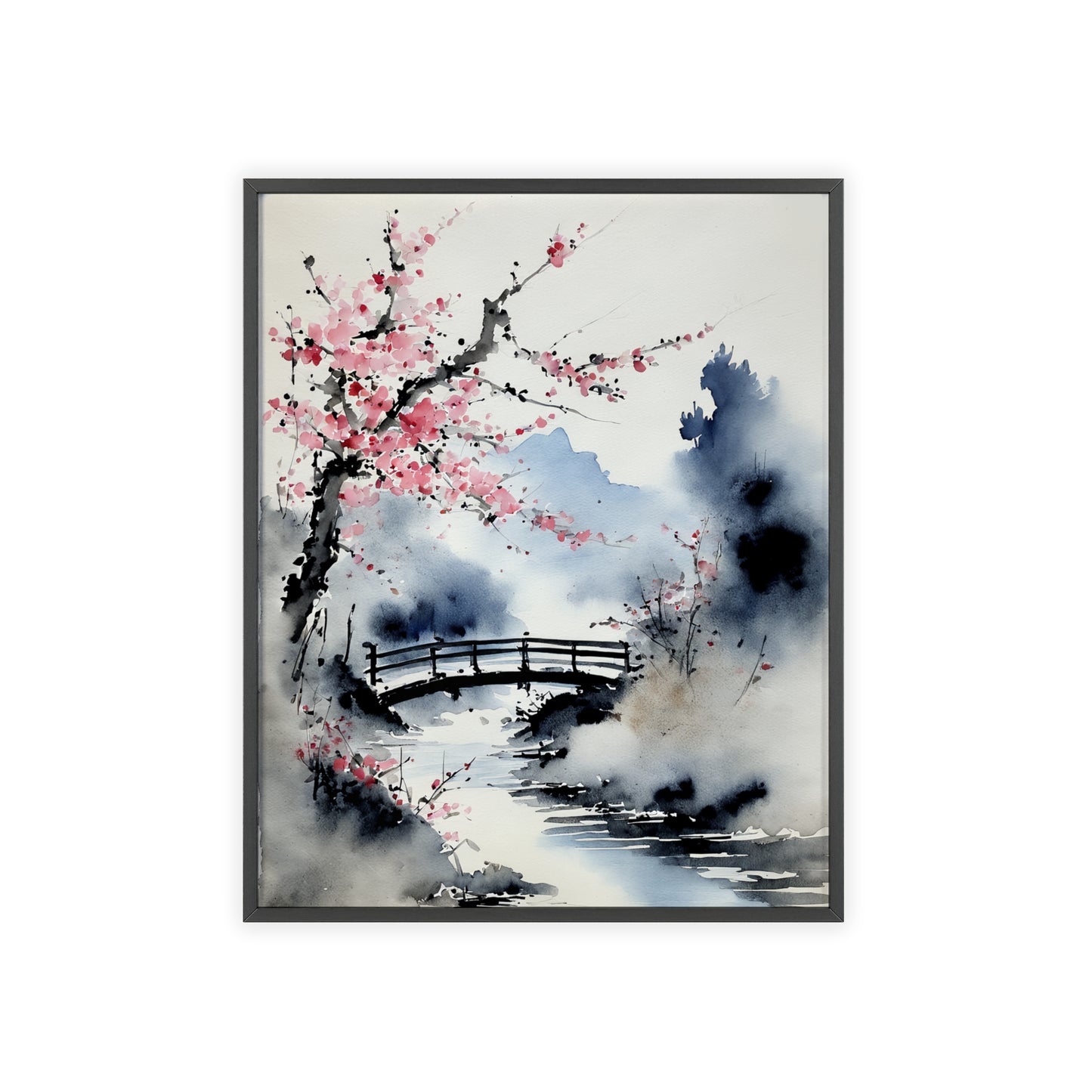 Sumi-e Art - The bridge • Traditional Japanese Art • Framed