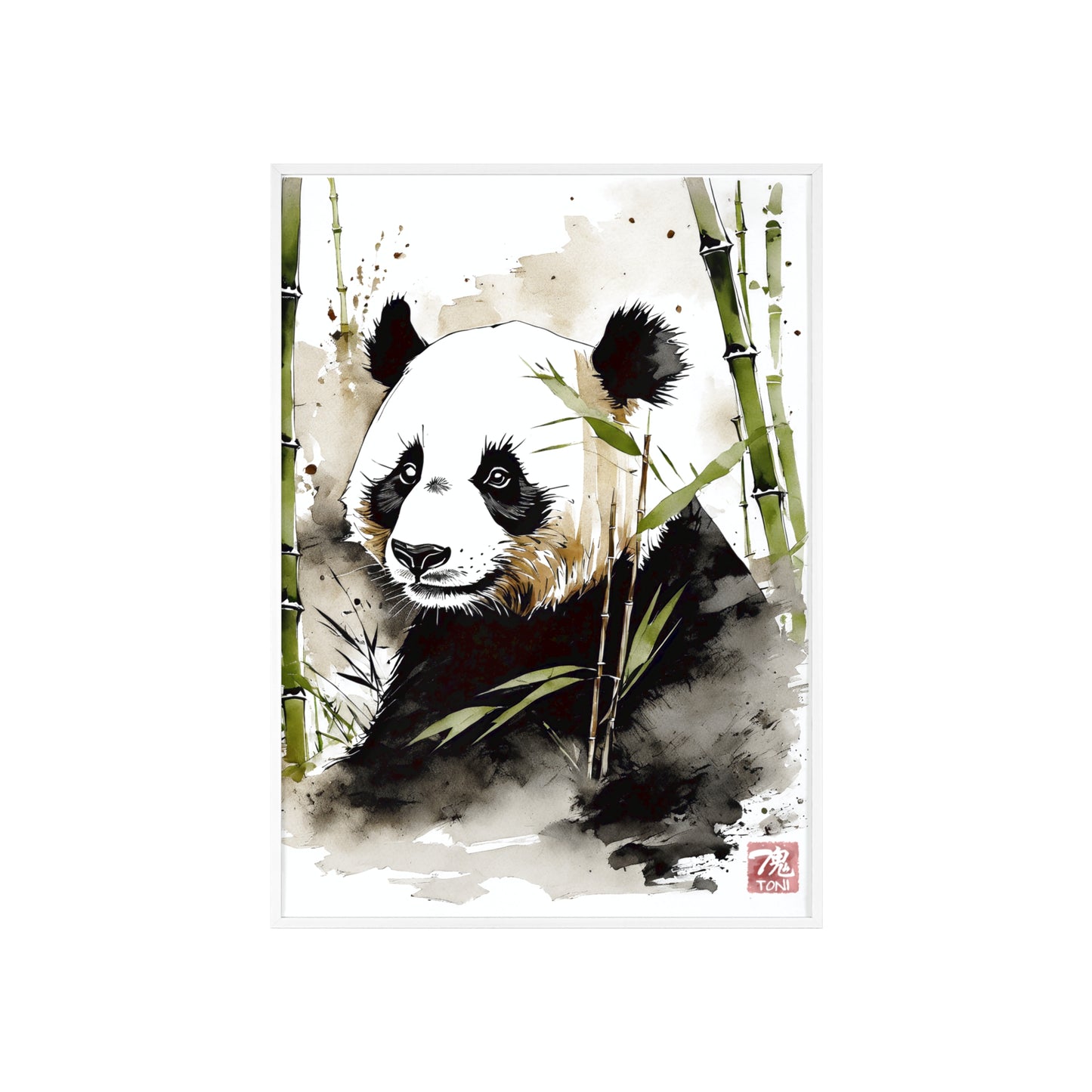 Sumi-e Art - Panda • Traditional Japanese Art • Framed