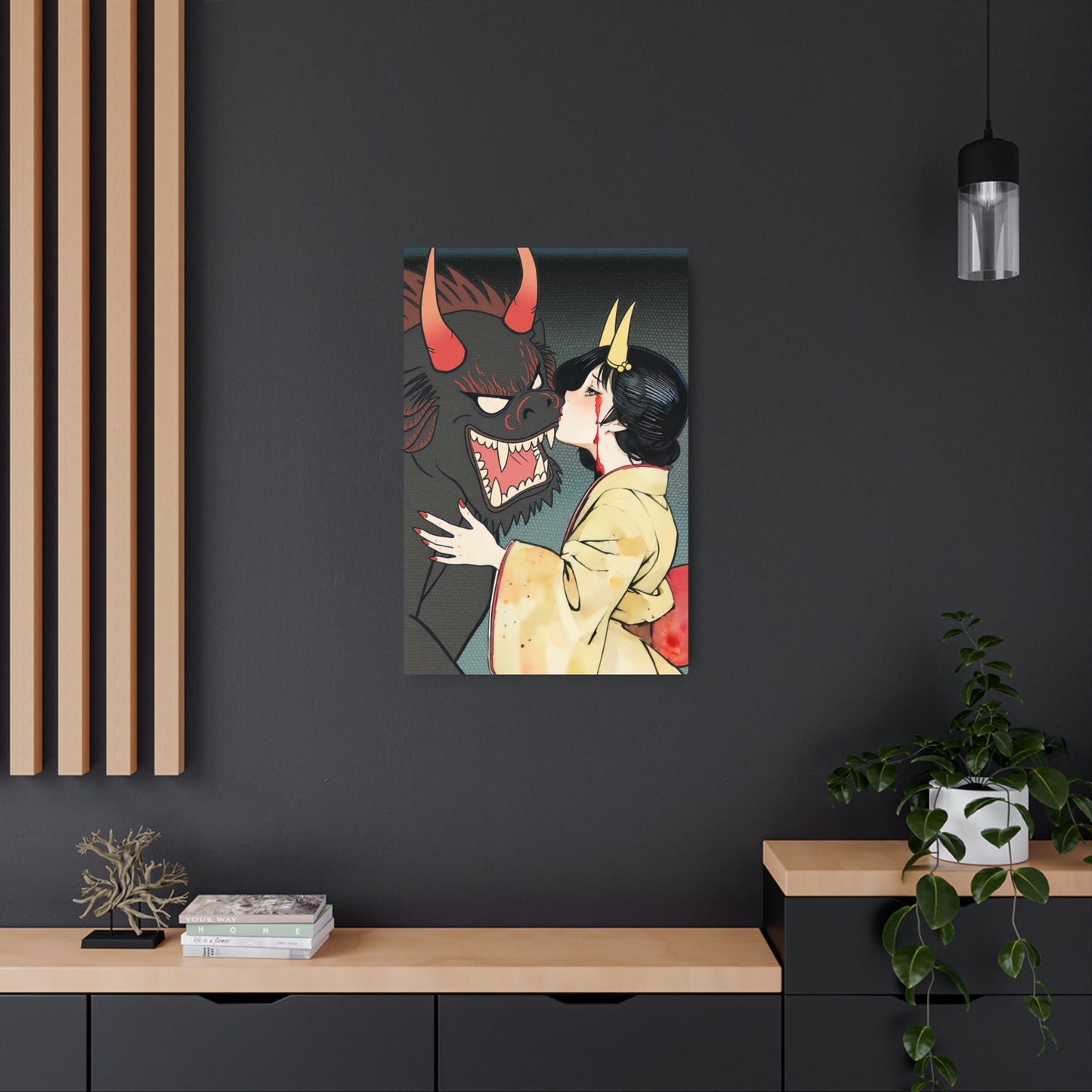 Ukiyo-e Art - Friendship with the demon inside 🇺🇸 US Shipping - Traditional Japanese Art on Metal Poster