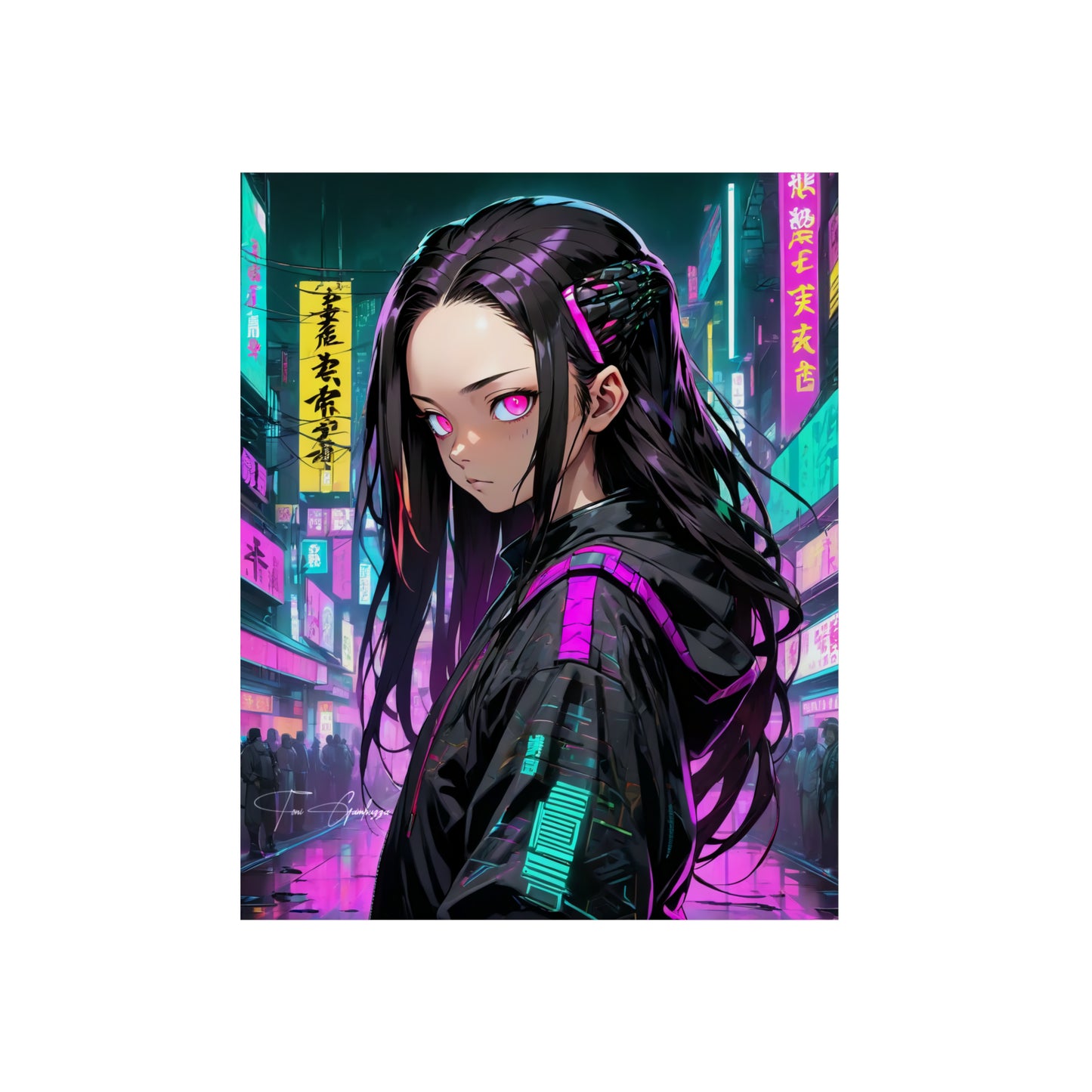 Cyberpunk Nezuko 🇩🇪 GER Shipping - Anime Art on Metal Poster