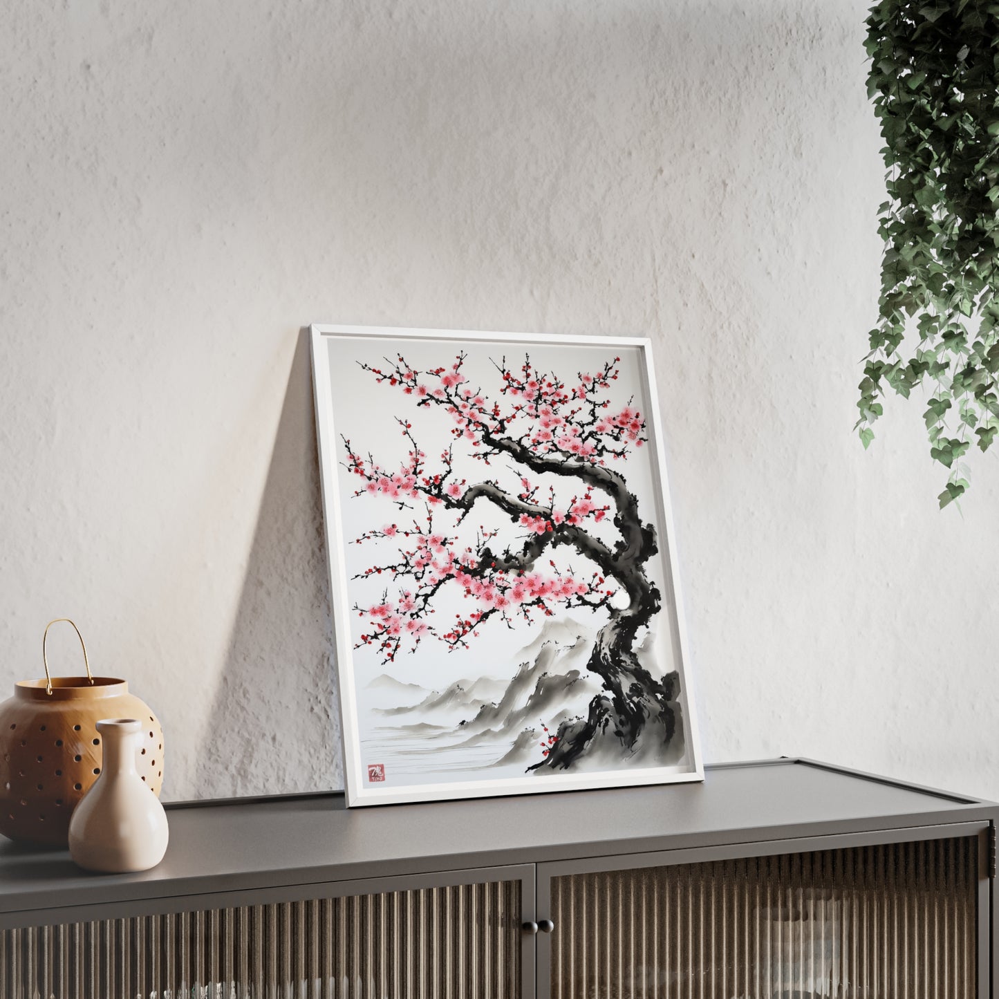 Sumi-e Art - Bodhi Tree • Traditional Japanese Art • Framed