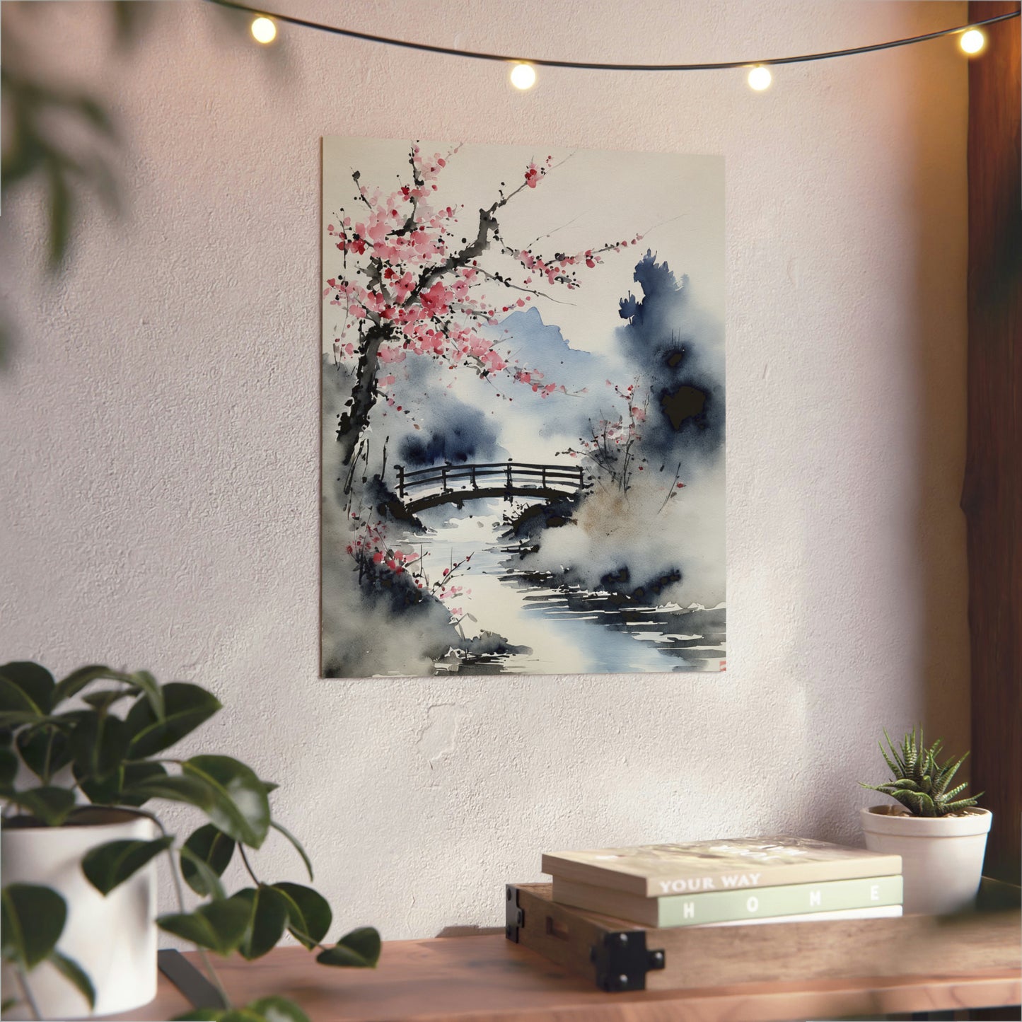 Sumi-e Art - The bridge 🇩🇪 GER Shipping - Traditional Japanese Art on Metal Poster