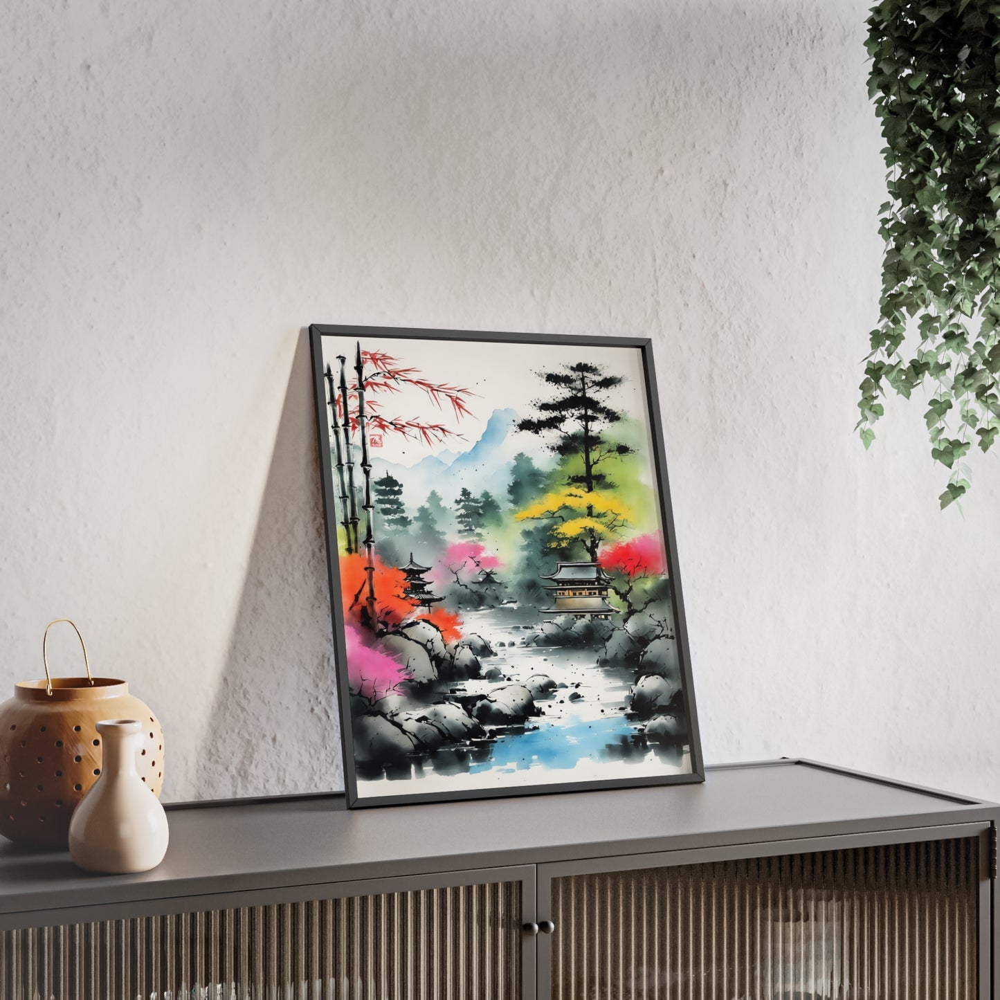 Sumi-e Art - Shambala Lake • Traditional Japanese Art • Framed