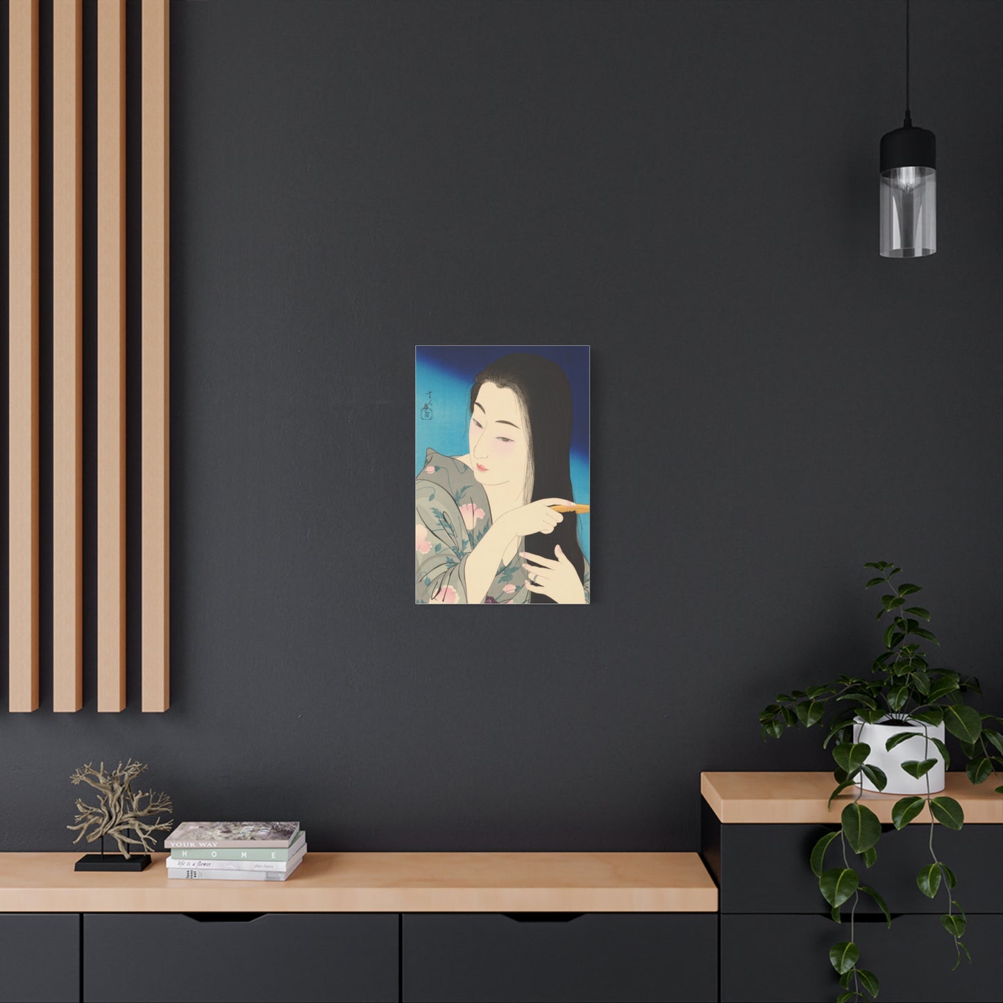 Ukiyo-e Art  -  Hair Combing - Torii Kotondo • Traditional Japanese Art on high quality Canvas